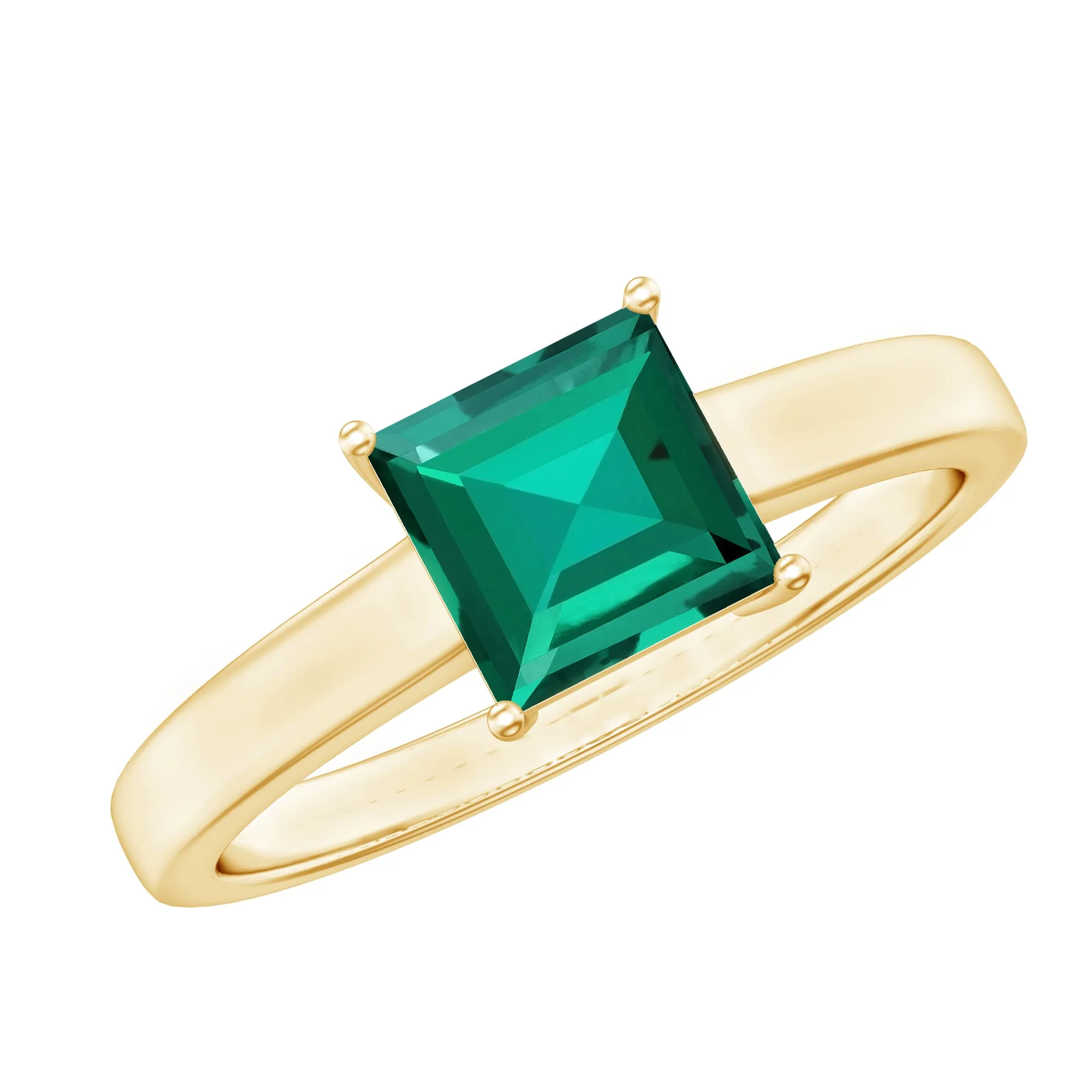 Princess Cut Created Emerald Solitaire Ring in Gold
