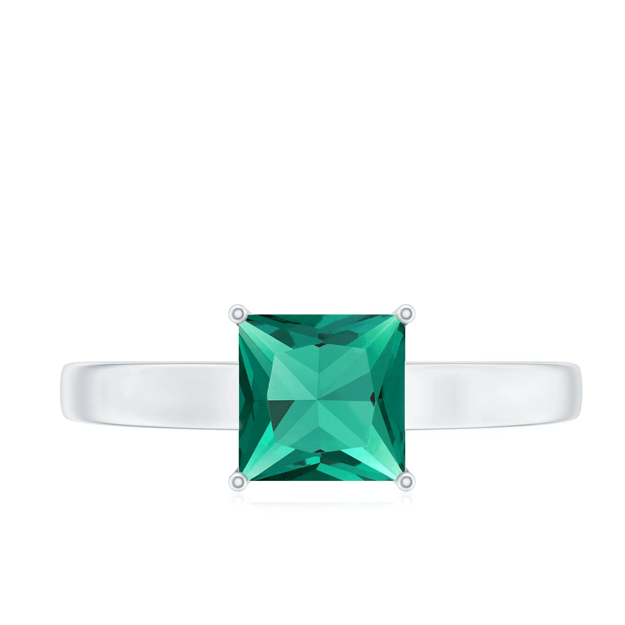 Princess Cut Created Emerald Solitaire Ring in Gold