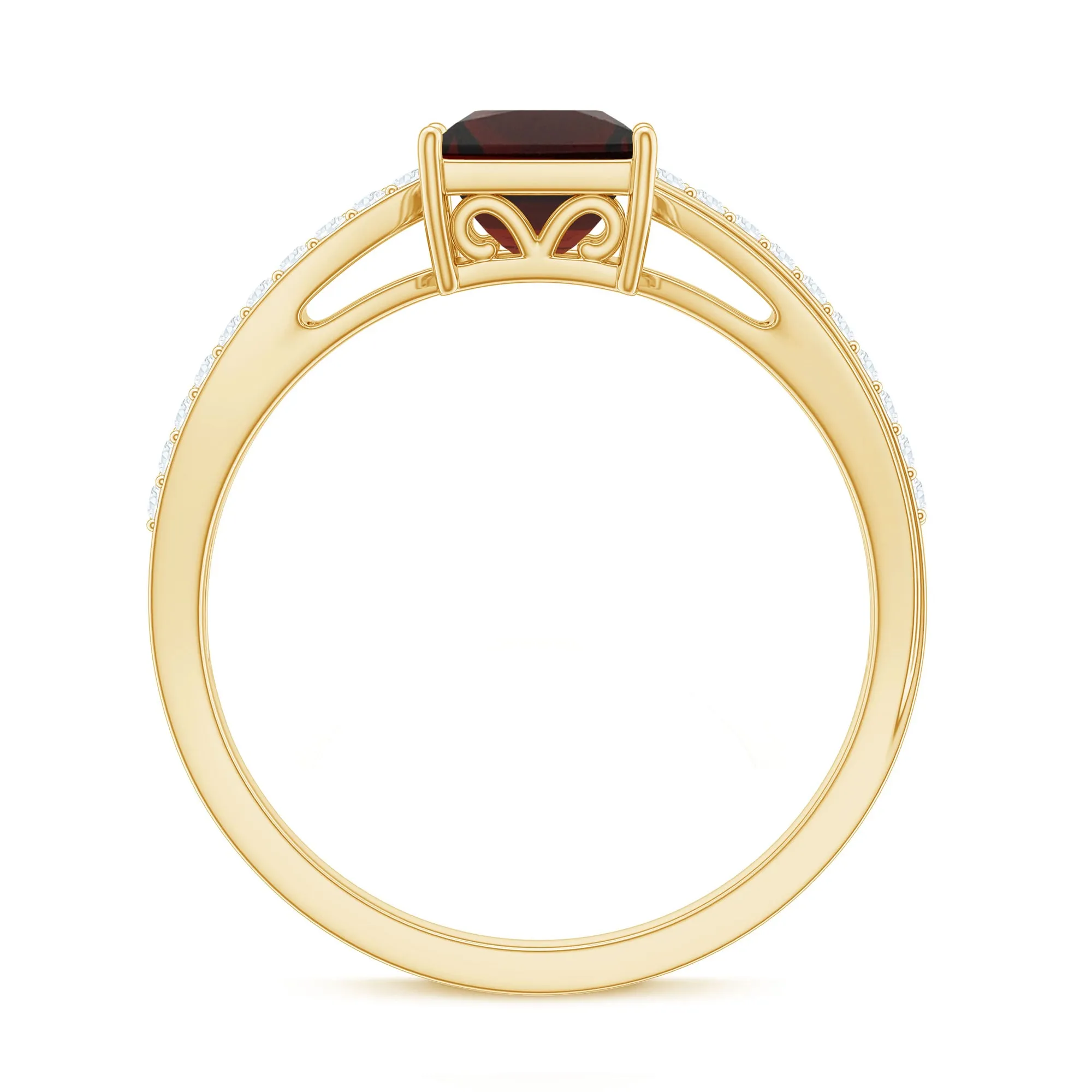 Princess Cut Garnet Solitaire Engagement Ring with Diamond