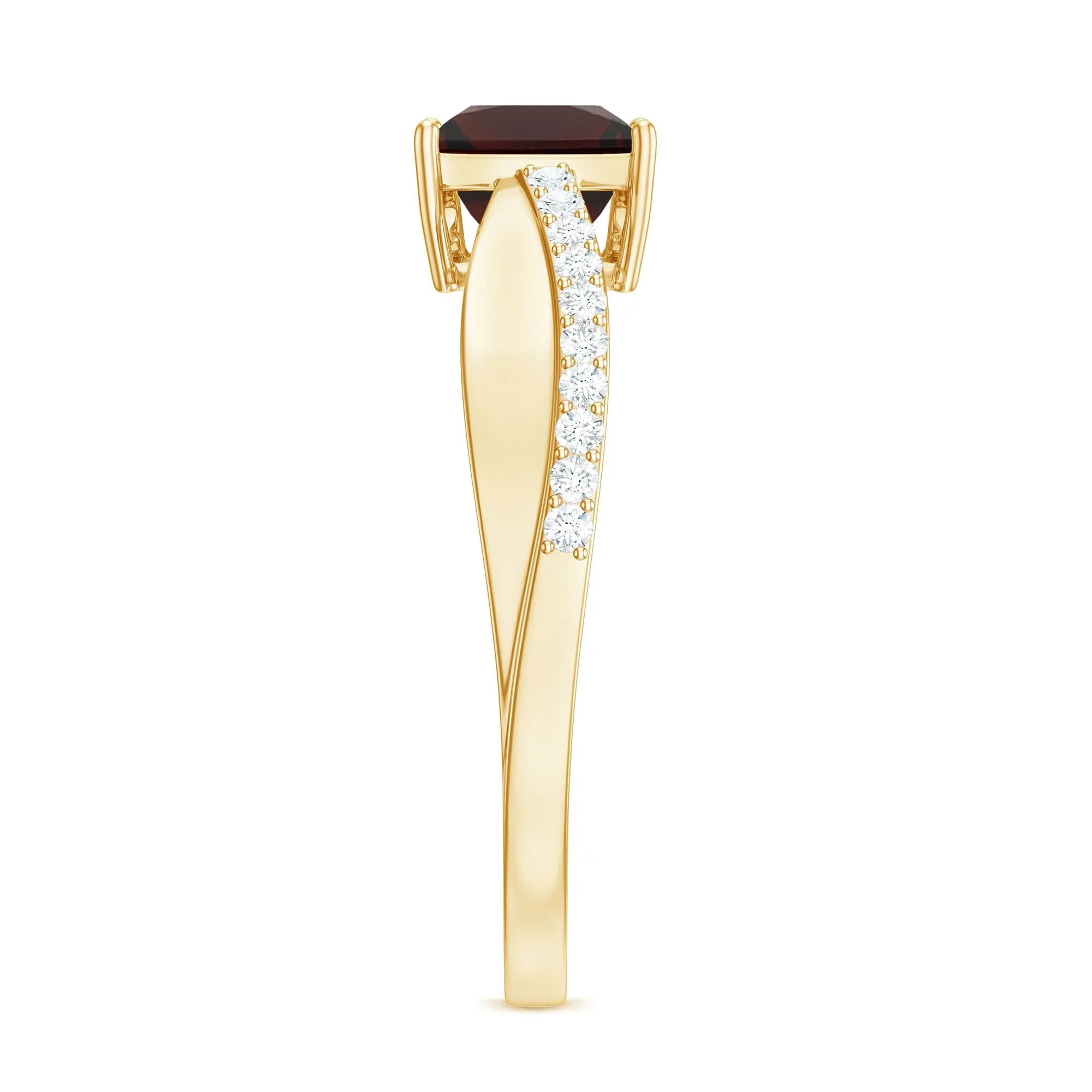 Princess Cut Garnet Solitaire Engagement Ring with Diamond