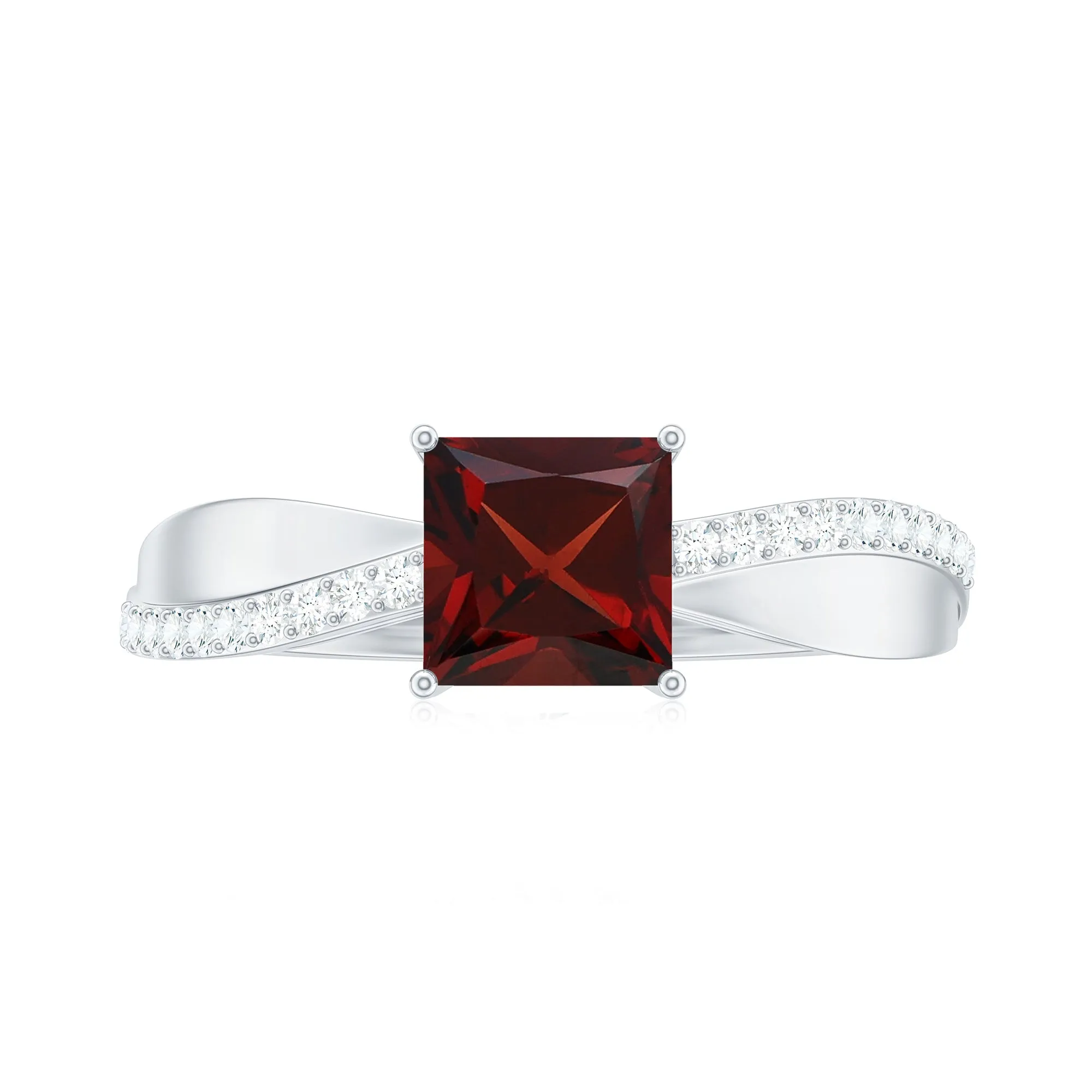 Princess Cut Garnet Solitaire Engagement Ring with Diamond