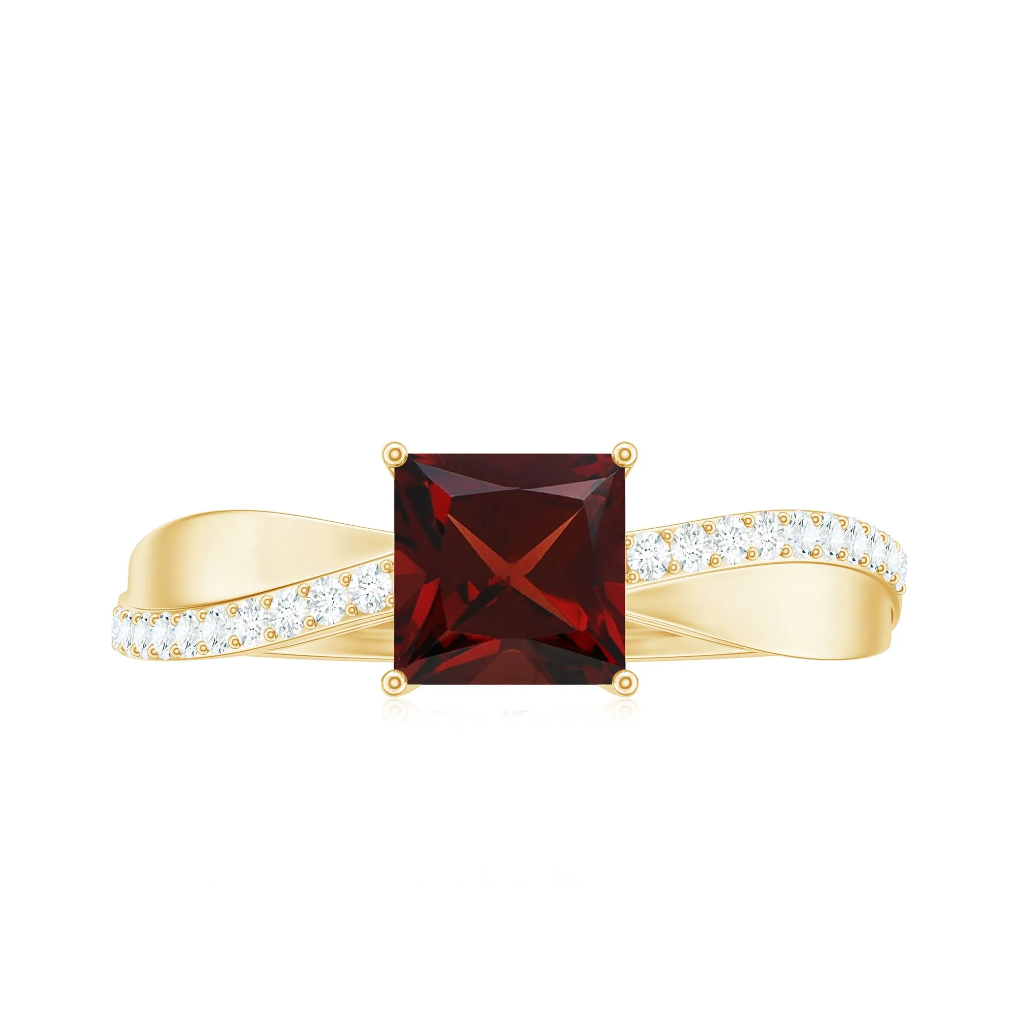 Princess Cut Garnet Solitaire Engagement Ring with Diamond