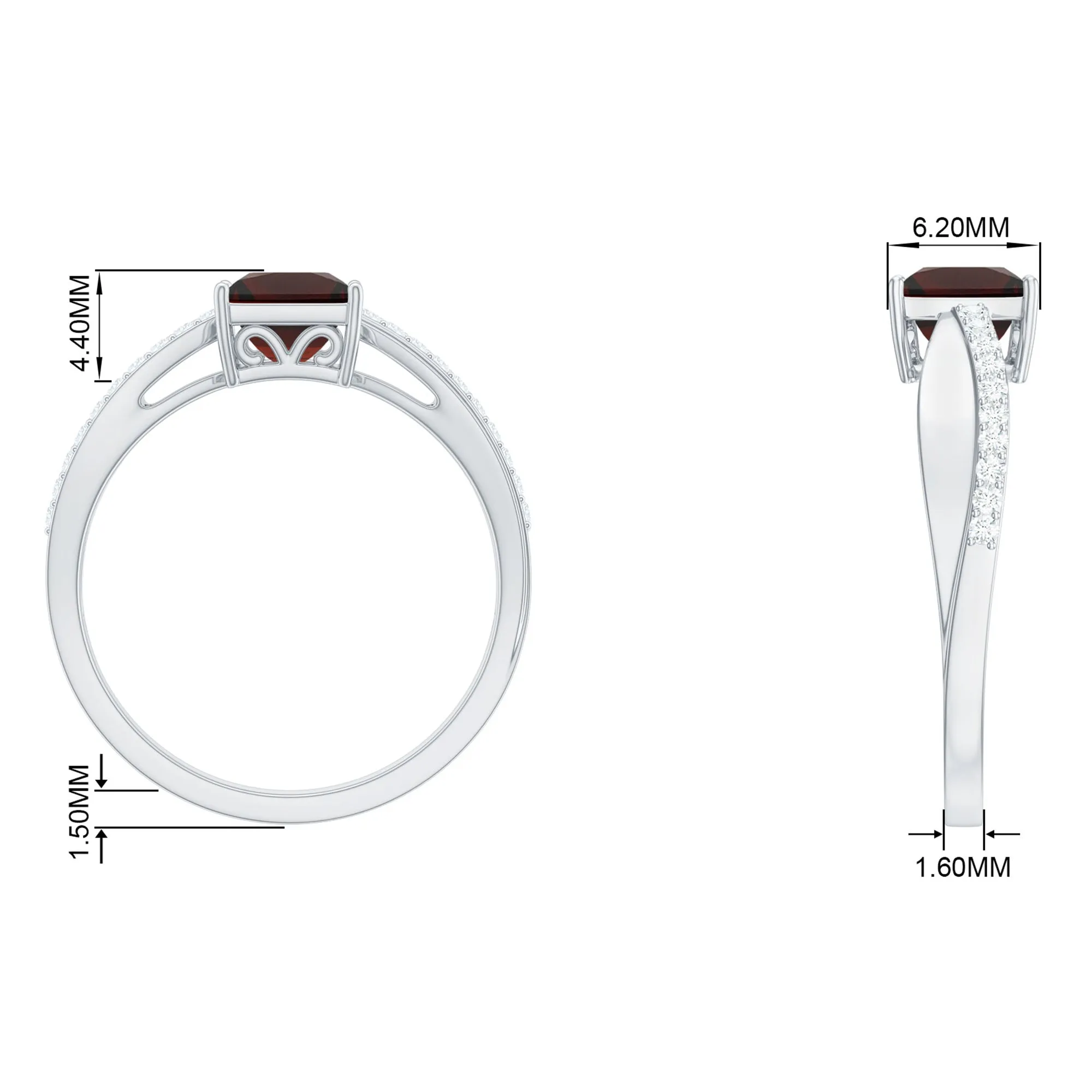 Princess Cut Garnet Solitaire Engagement Ring with Diamond