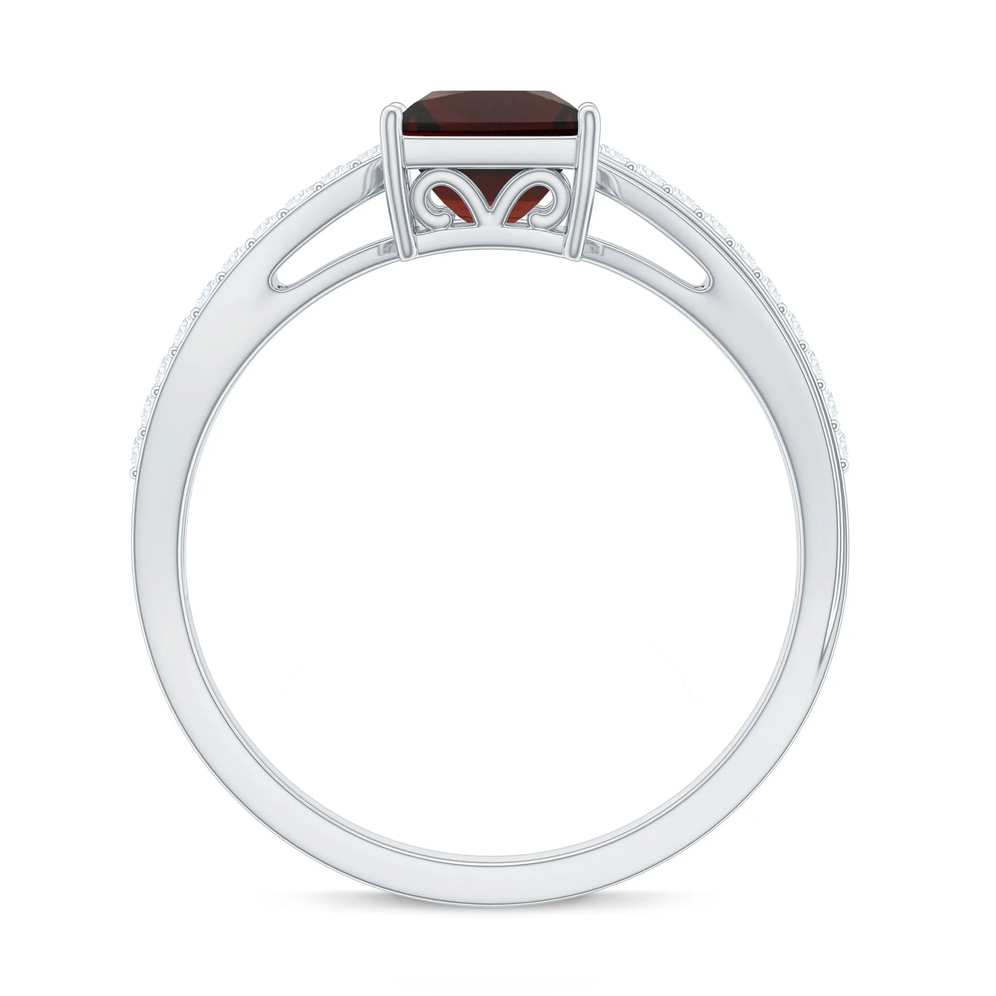 Princess Cut Garnet Solitaire Engagement Ring with Diamond