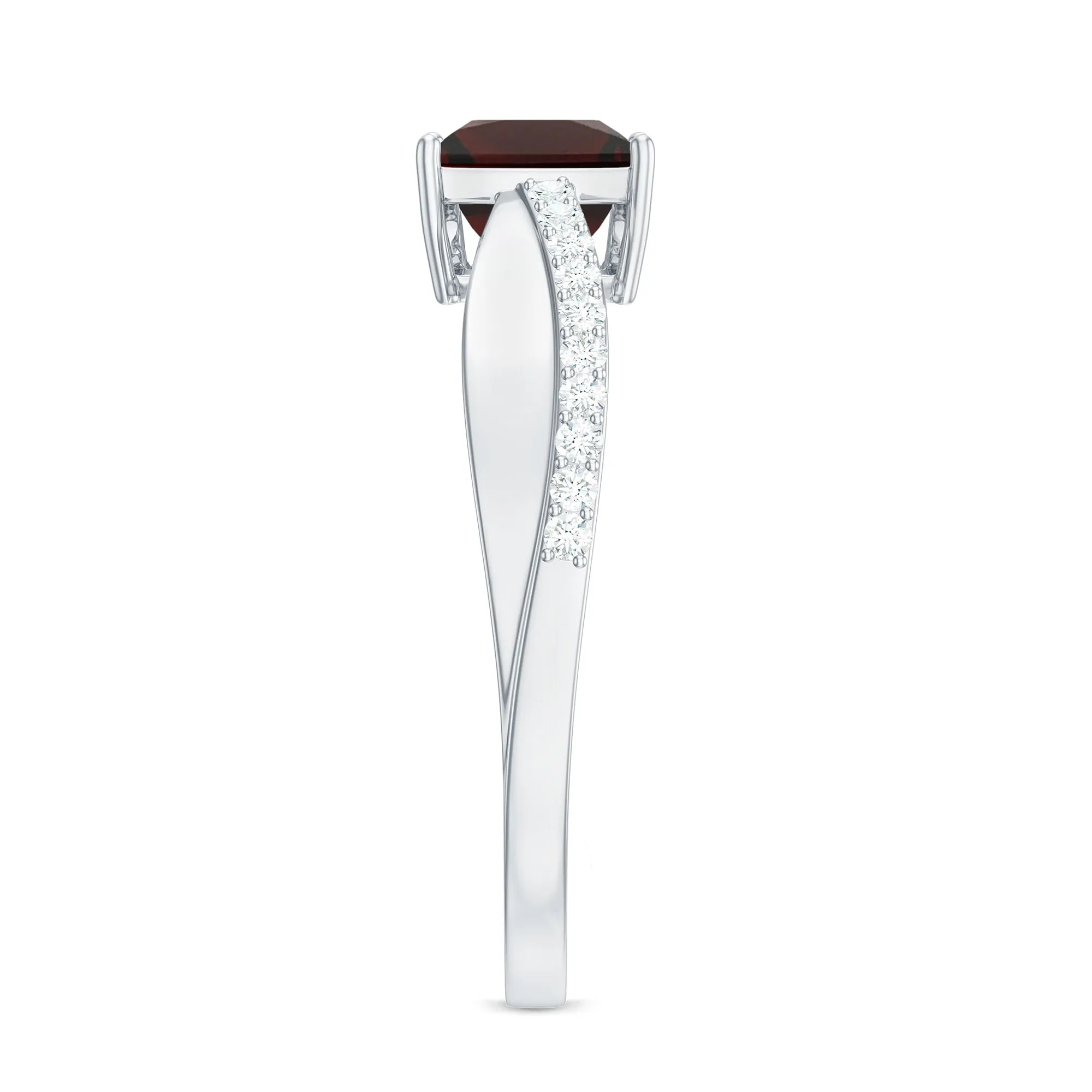 Princess Cut Garnet Solitaire Engagement Ring with Diamond