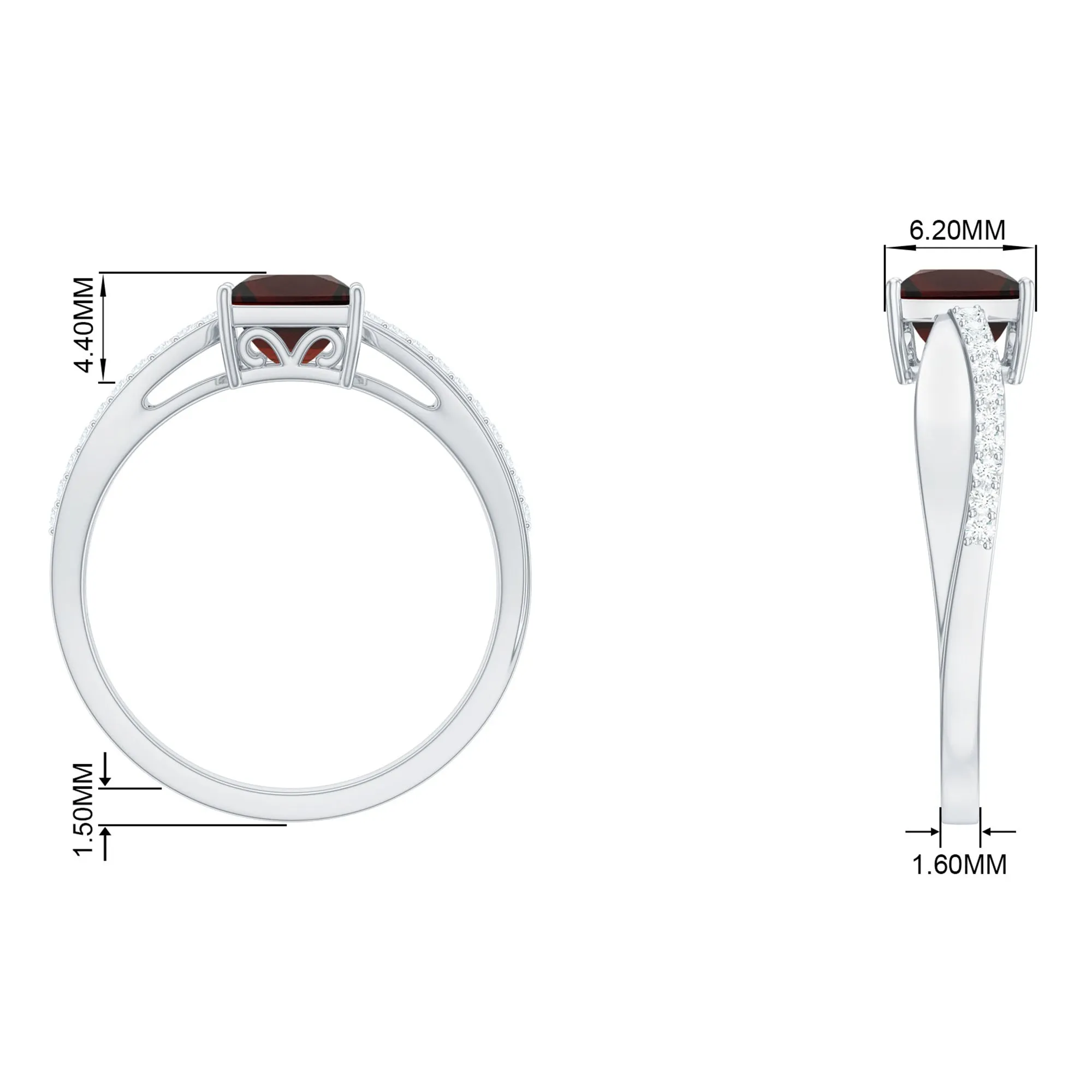Princess Cut Garnet Solitaire Engagement Ring with Diamond
