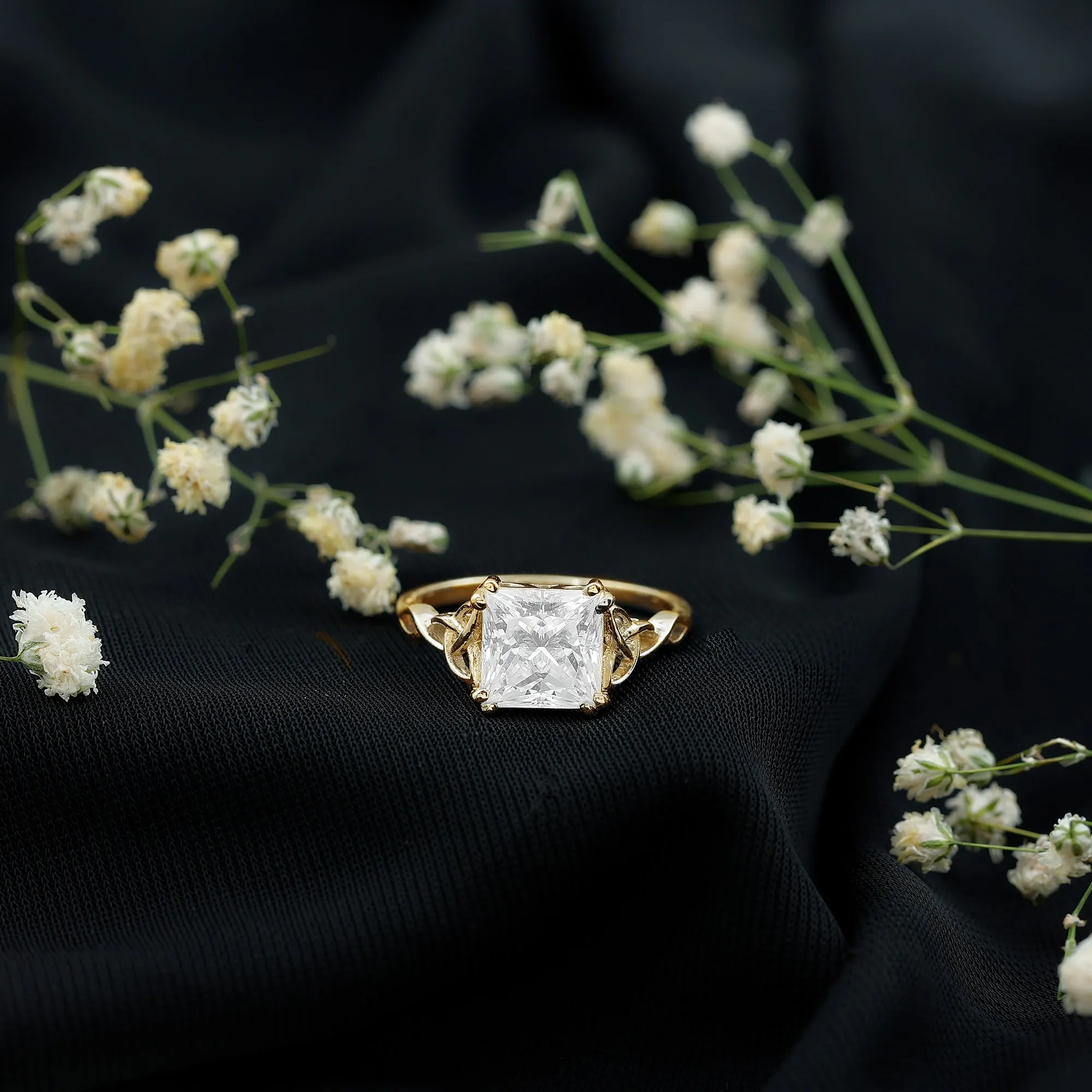 Princess Cut Moissanite Solitaire Celtic Knot Ring