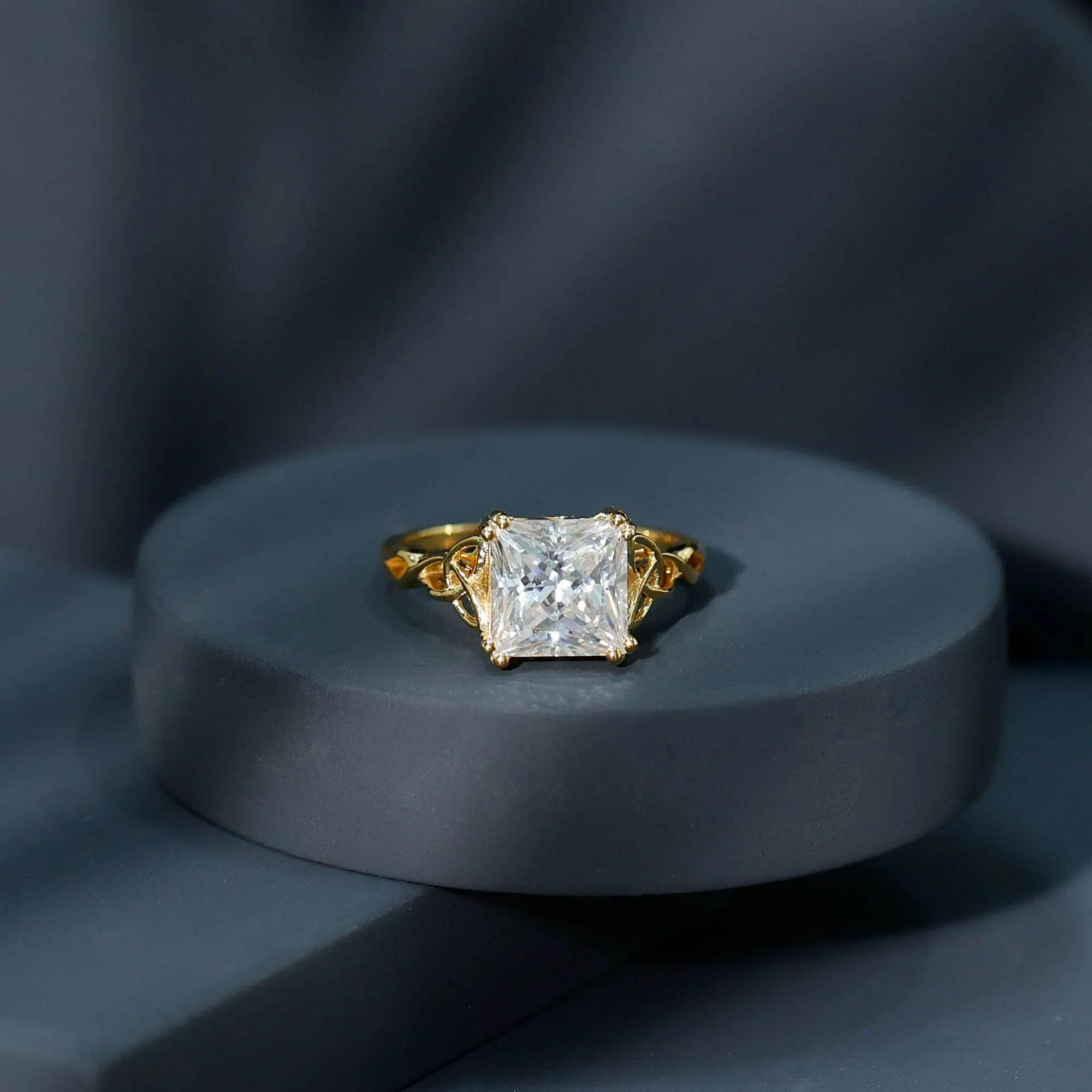 Princess Cut Moissanite Solitaire Celtic Knot Ring