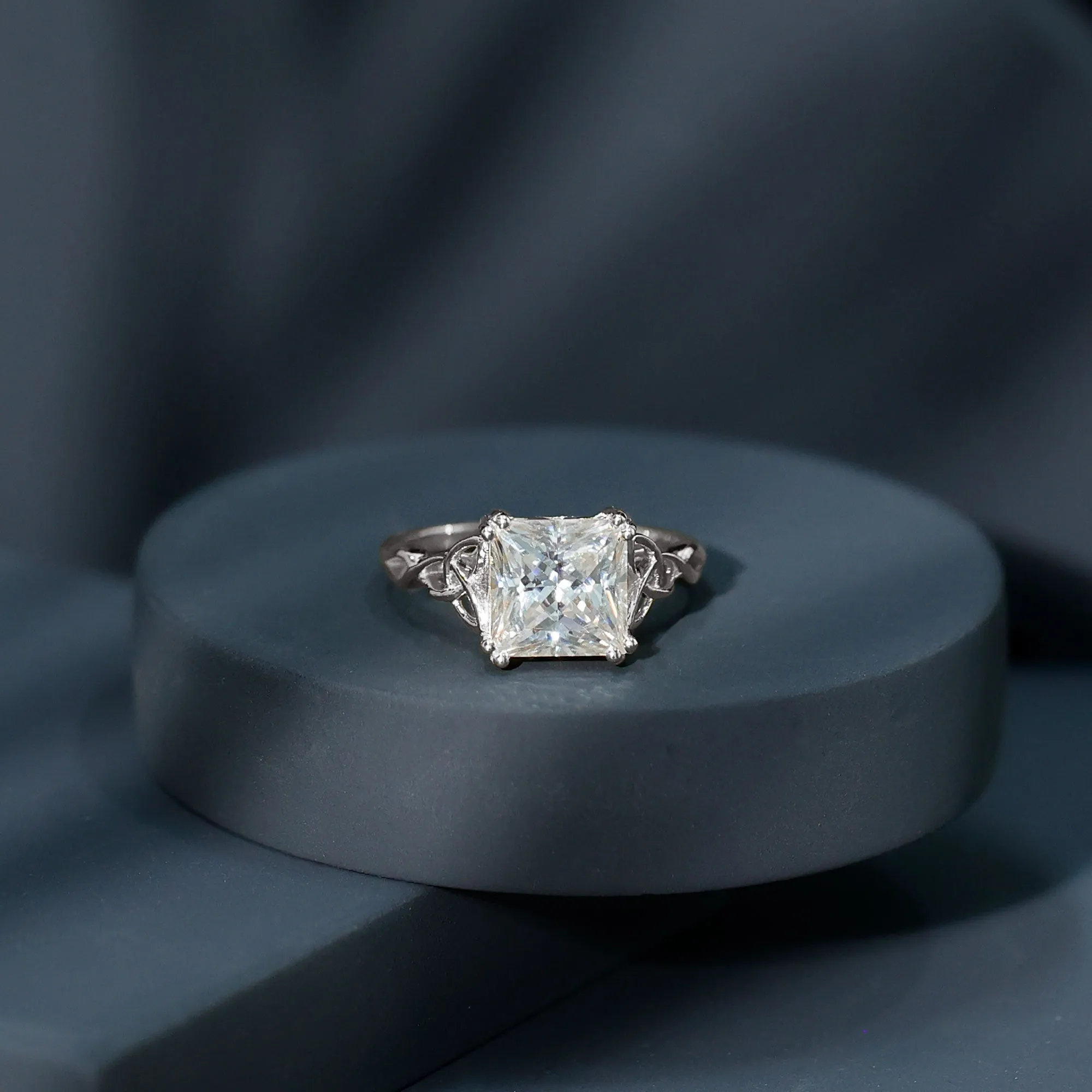 Princess Cut Moissanite Solitaire Celtic Knot Ring