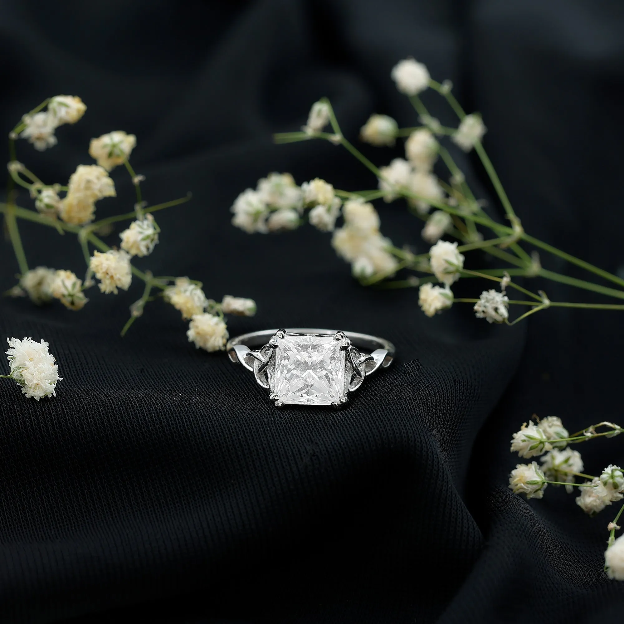 Princess Cut Moissanite Solitaire Celtic Knot Ring