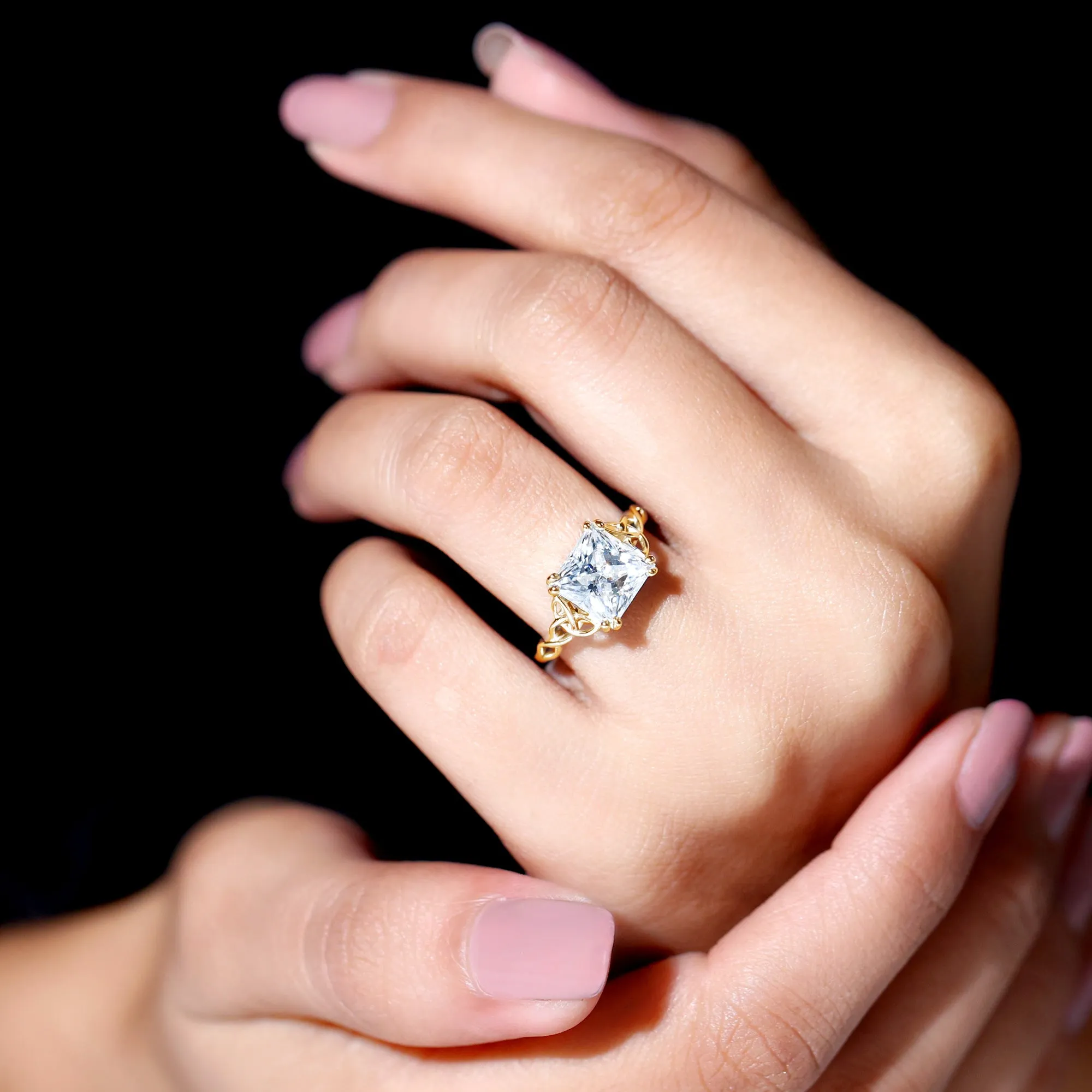 Princess Cut Moissanite Solitaire Celtic Knot Ring