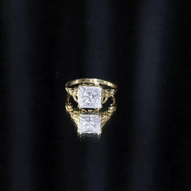 Princess Cut Moissanite Solitaire Celtic Knot Ring
