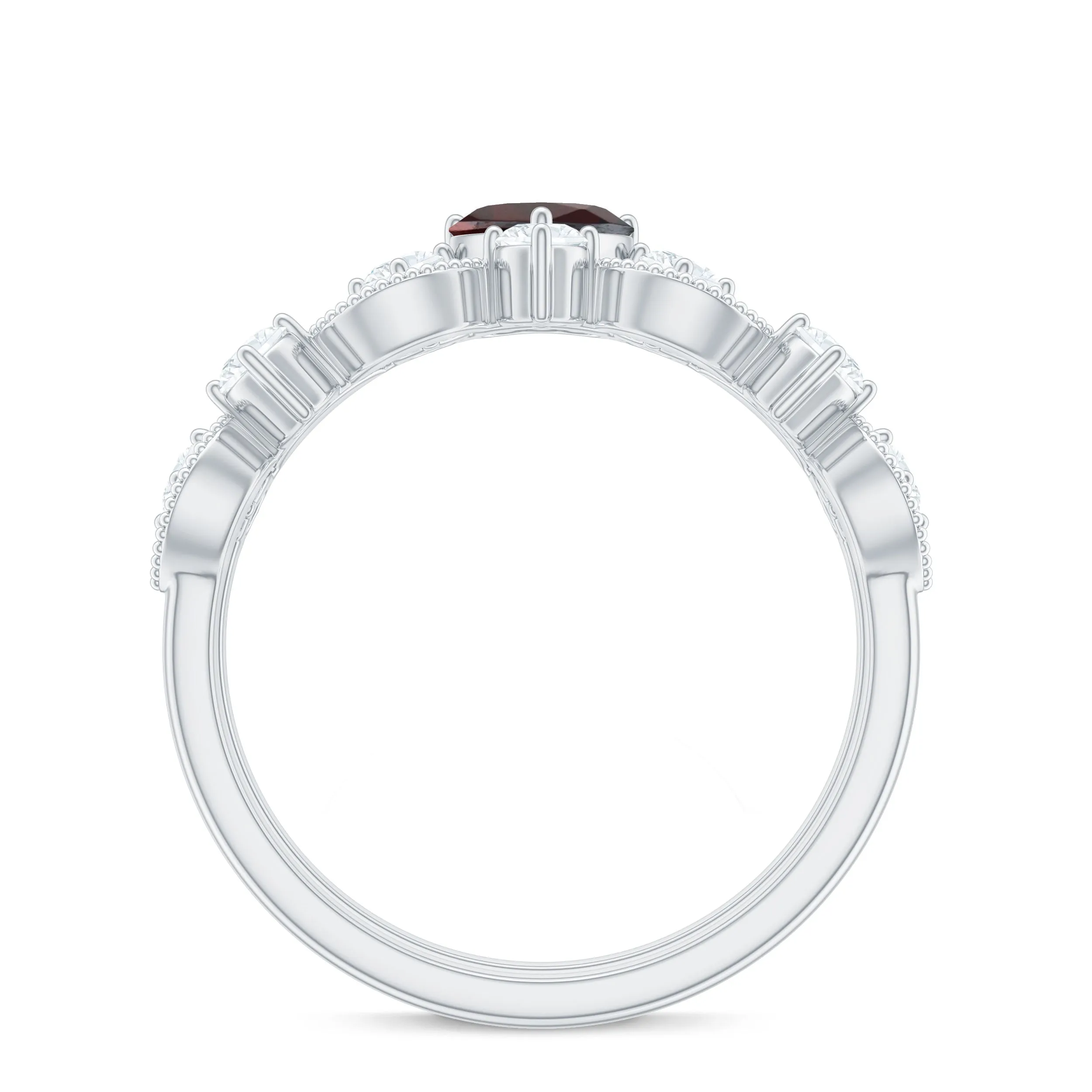 Real Garnet Stackable Ring Set with Diamond in Prong Setting