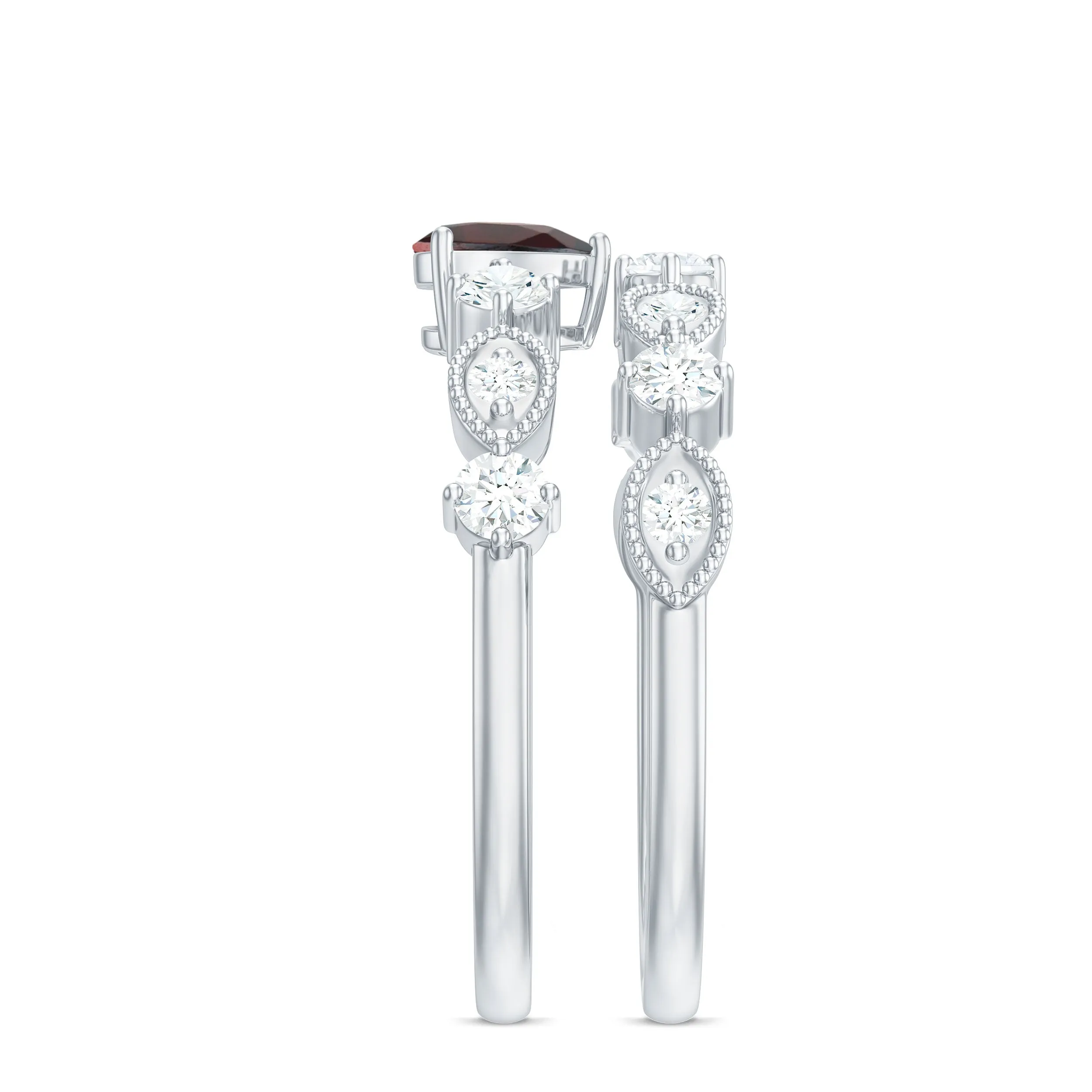 Real Garnet Stackable Ring Set with Diamond in Prong Setting
