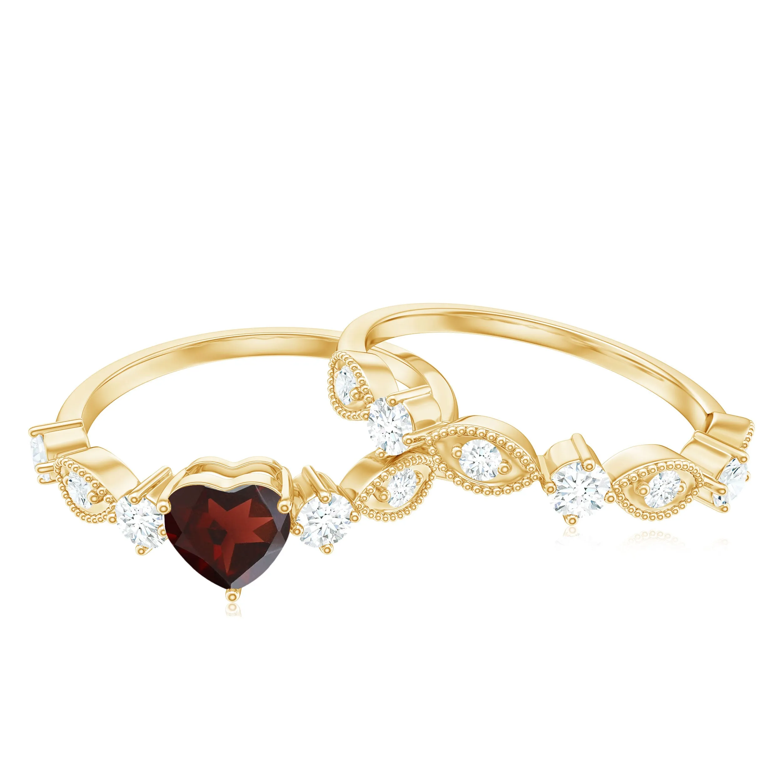 Real Garnet Stackable Ring Set with Diamond in Prong Setting