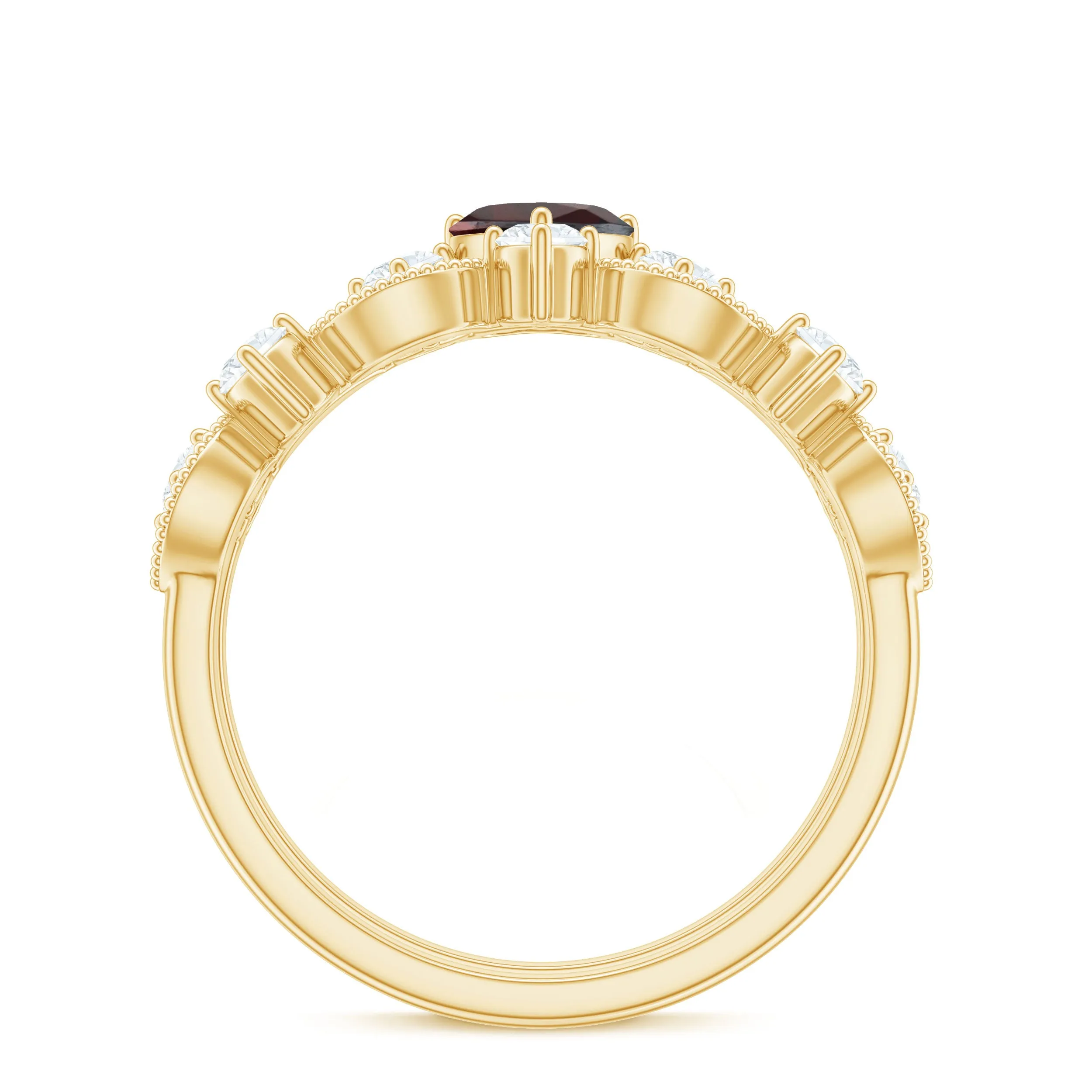 Real Garnet Stackable Ring Set with Diamond in Prong Setting
