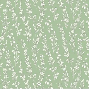 Regal Rose Floral Stripe Green Yardage