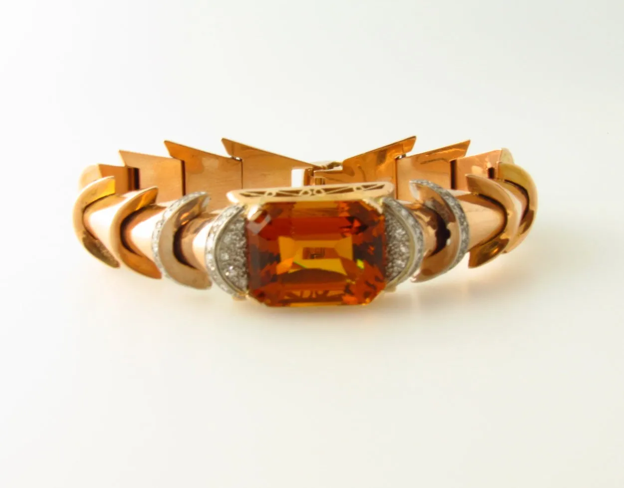 Retro 18K Rose Gold, Citrine and Diamond Bracelet