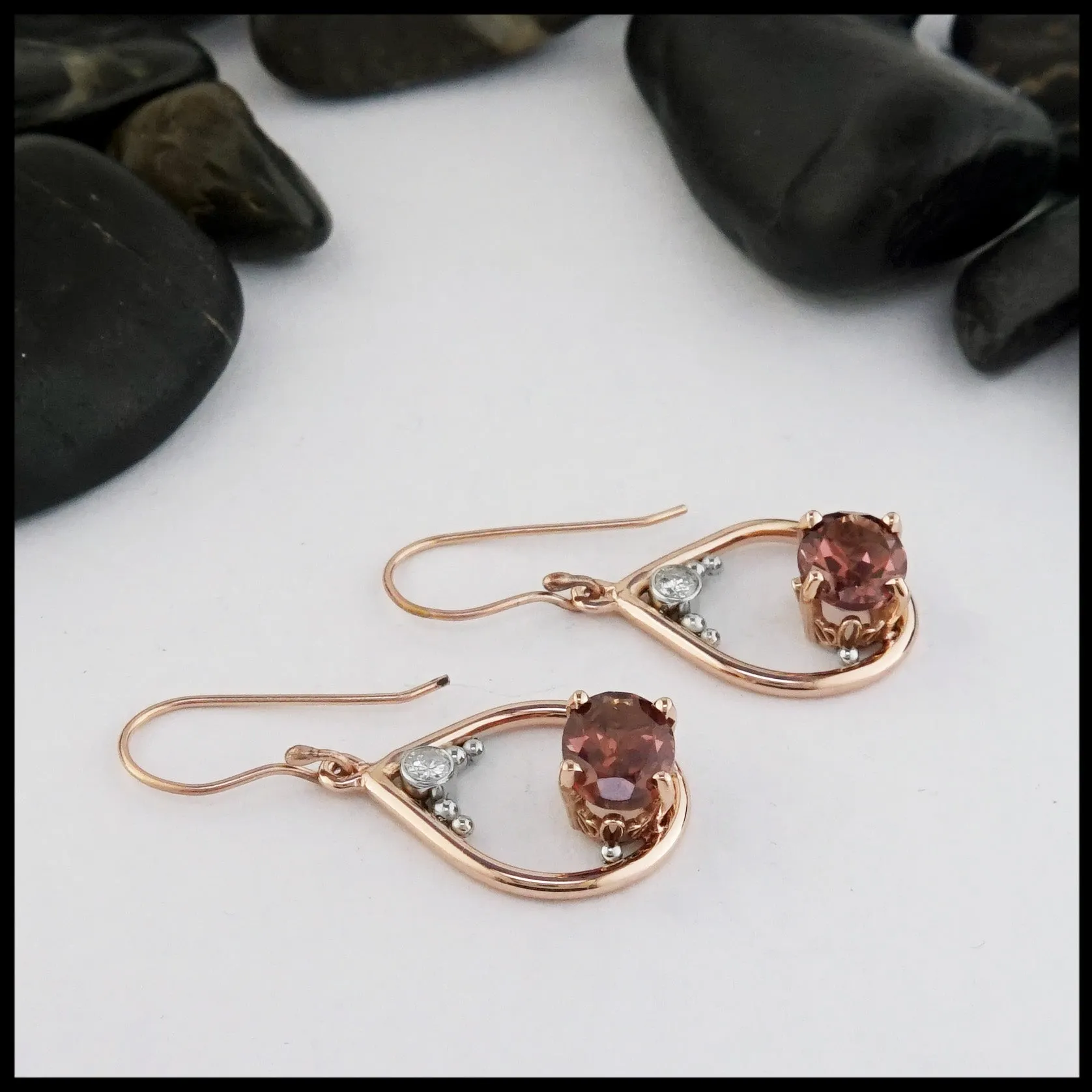 Rose Gold Teardrop Earrings with Masai Bordeaux Garnet