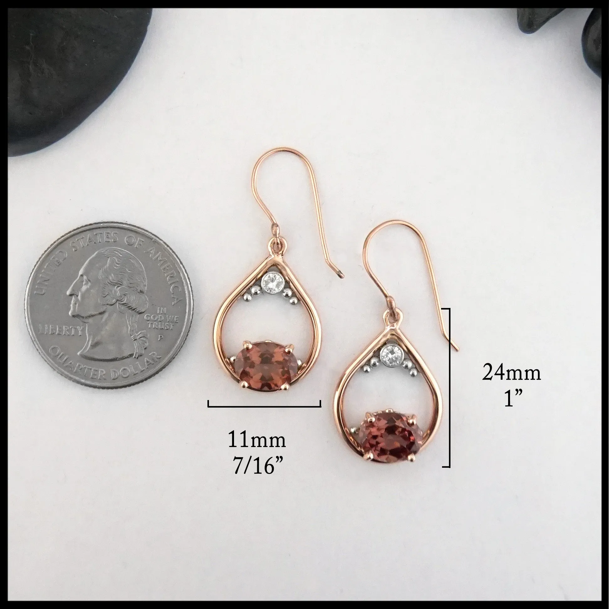 Rose Gold Teardrop Earrings with Masai Bordeaux Garnet