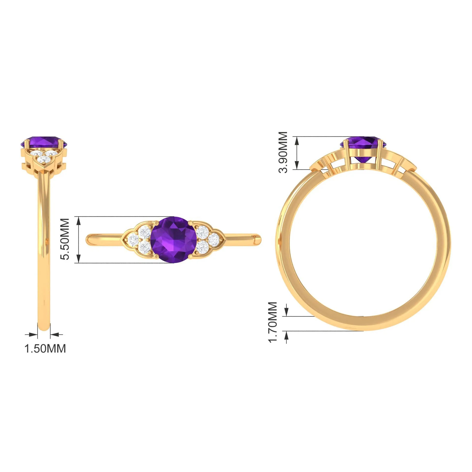 Round Amethyst and Diamond Engagement Ring
