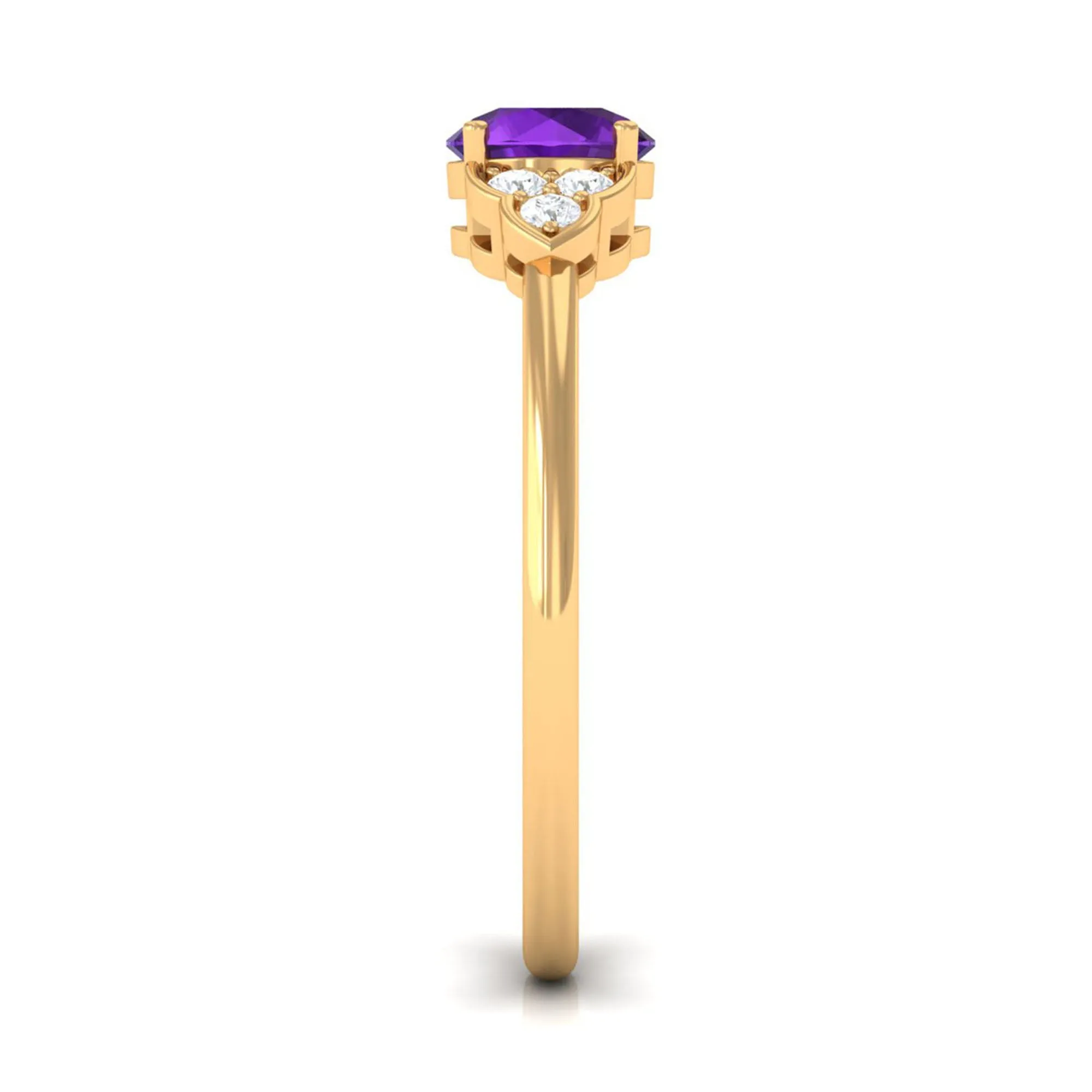 Round Amethyst and Diamond Engagement Ring
