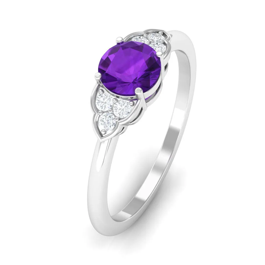 Round Amethyst and Diamond Engagement Ring
