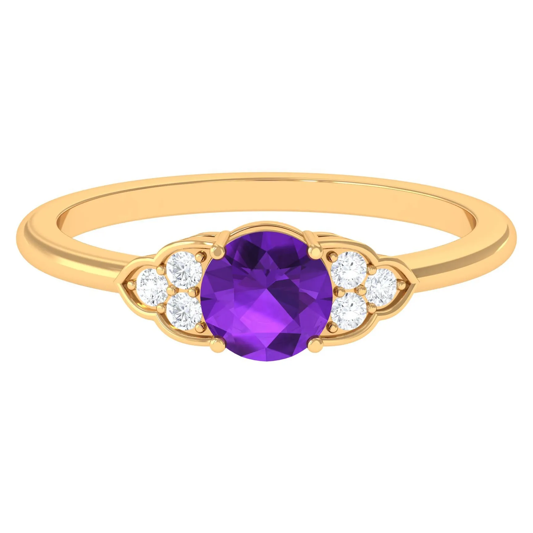 Round Amethyst and Diamond Engagement Ring