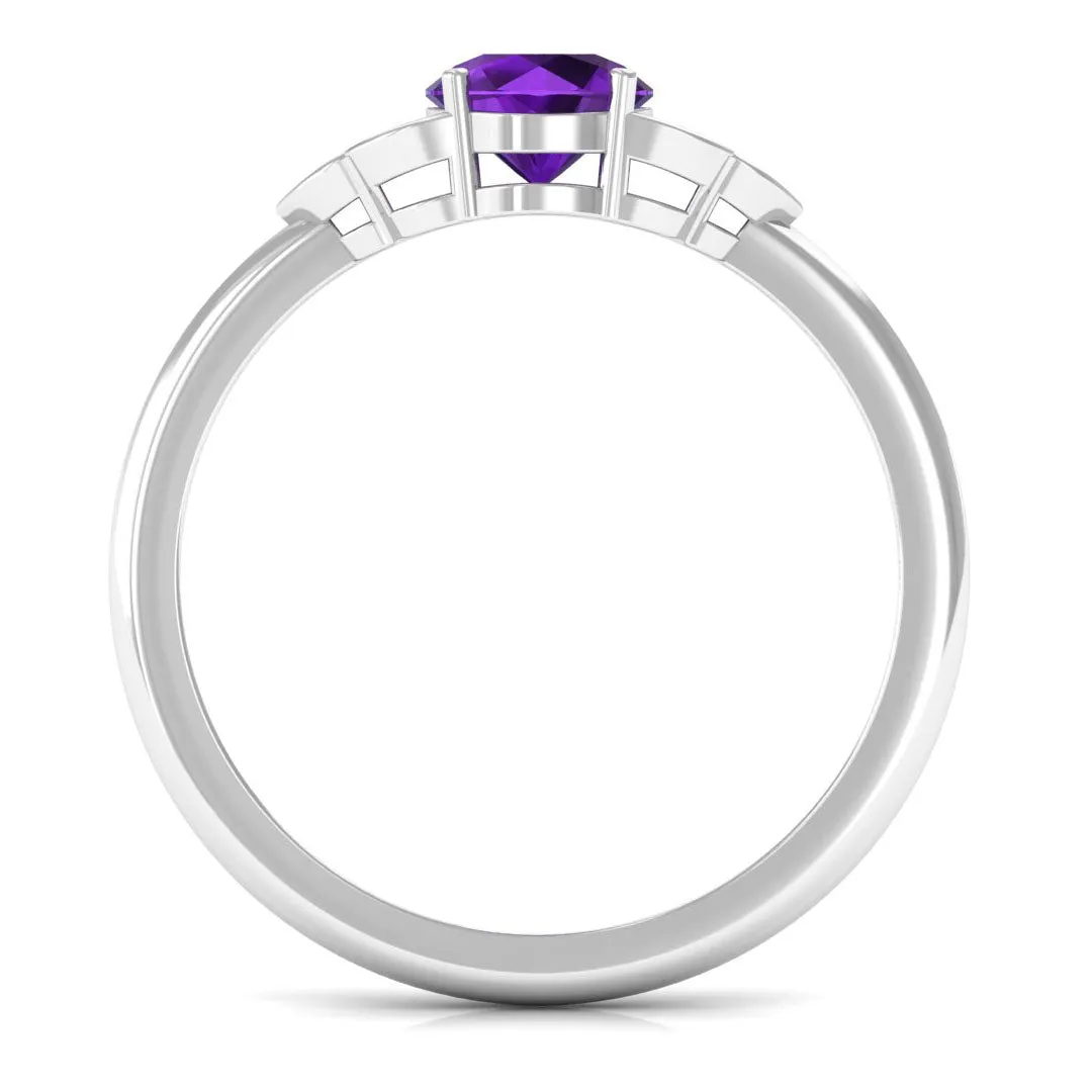 Round Amethyst and Diamond Engagement Ring