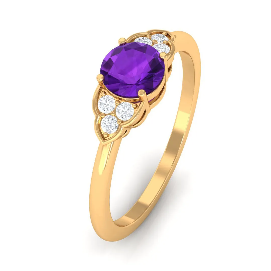 Round Amethyst and Diamond Engagement Ring