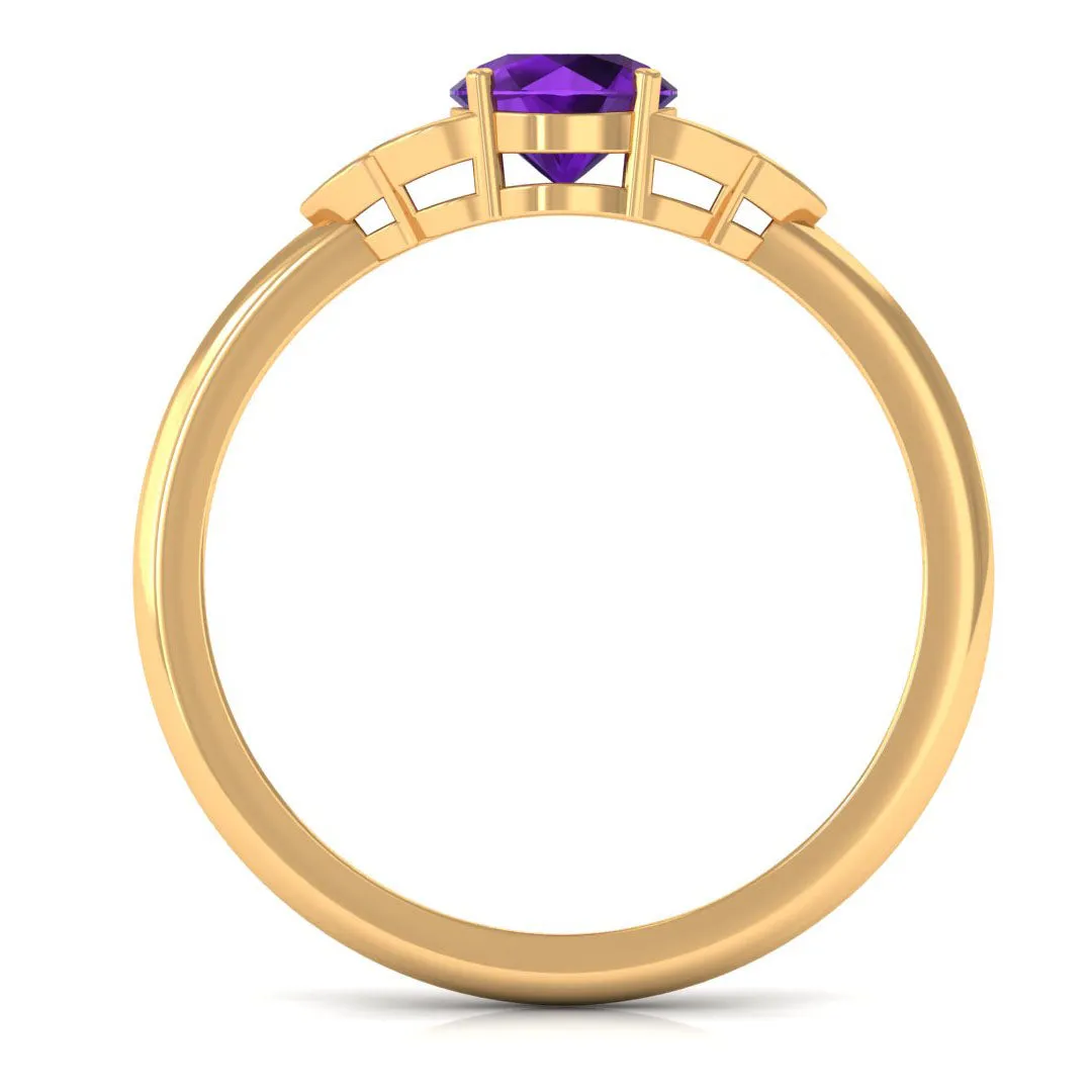 Round Amethyst and Diamond Engagement Ring