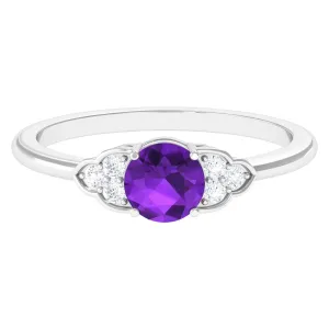 Round Amethyst and Diamond Engagement Ring