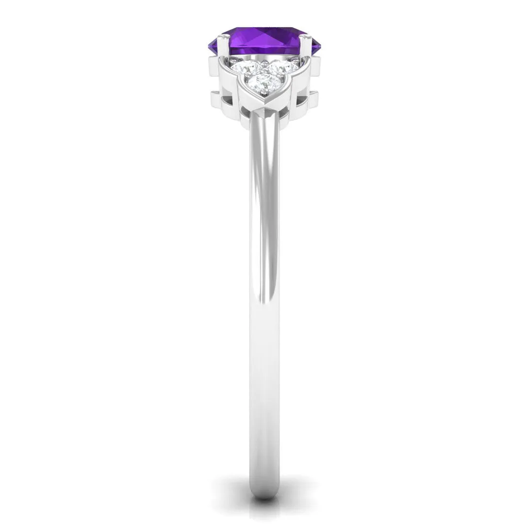 Round Amethyst and Diamond Engagement Ring