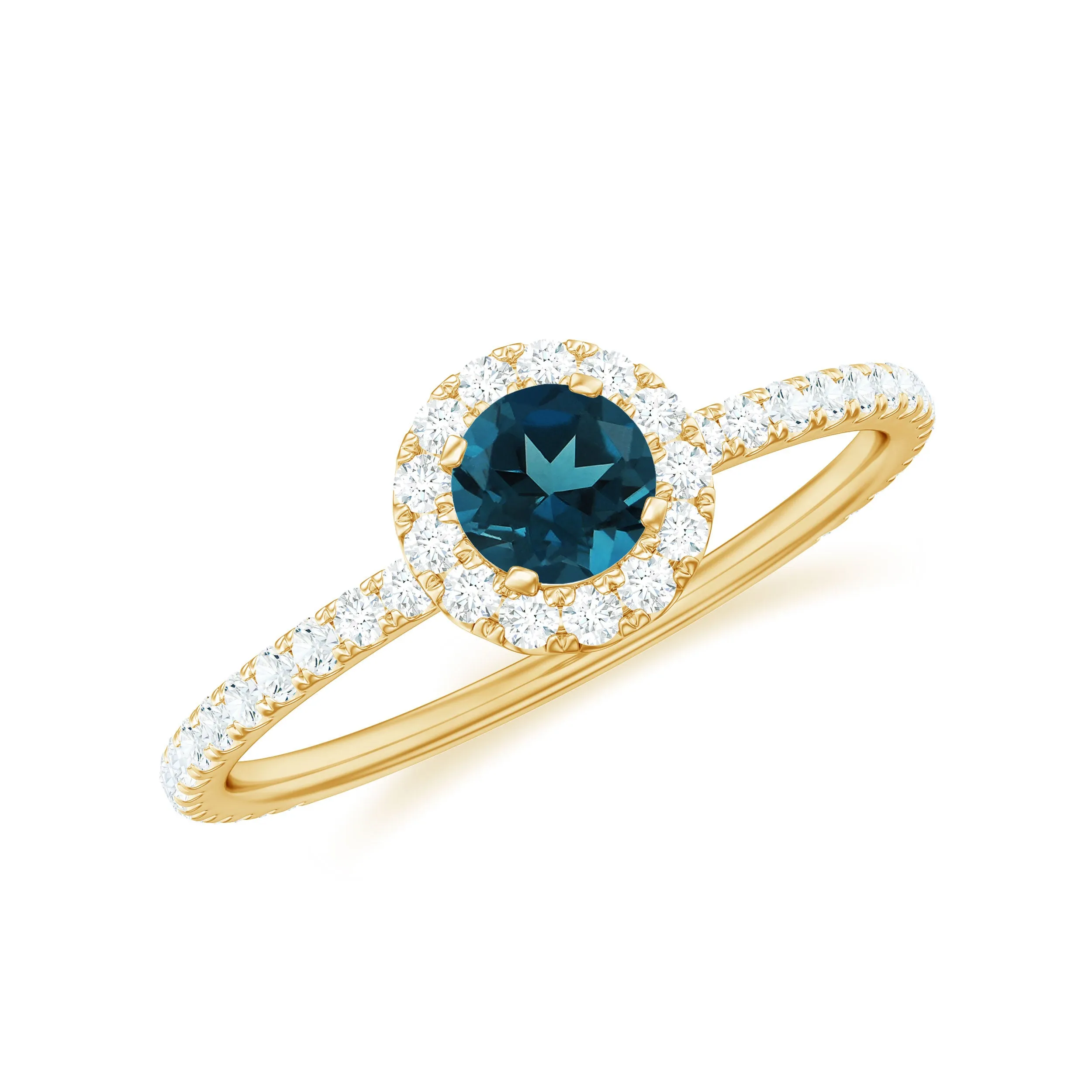 Round London Blue Topaz Minimal Engagement Ring with Diamond