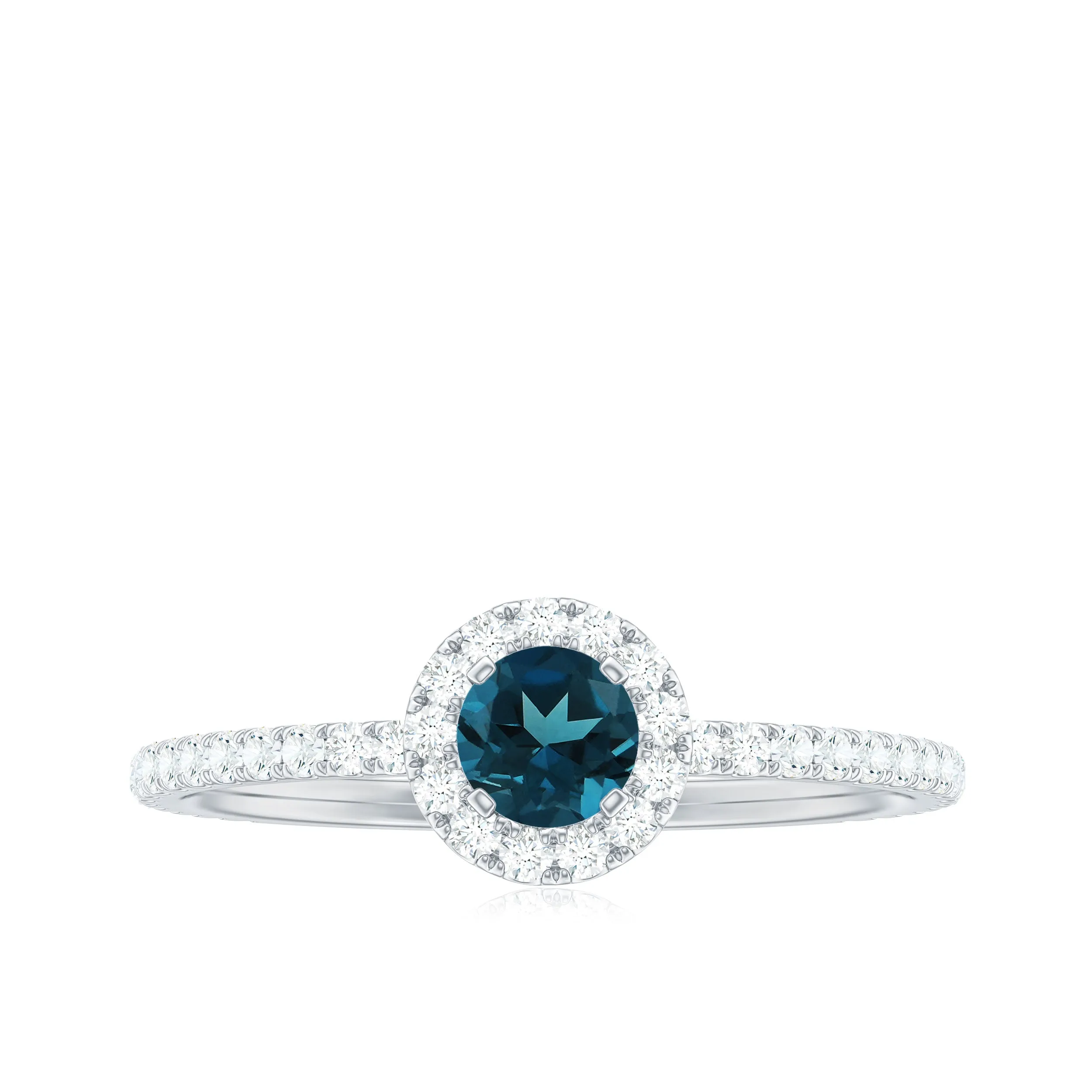 Round London Blue Topaz Minimal Engagement Ring with Diamond