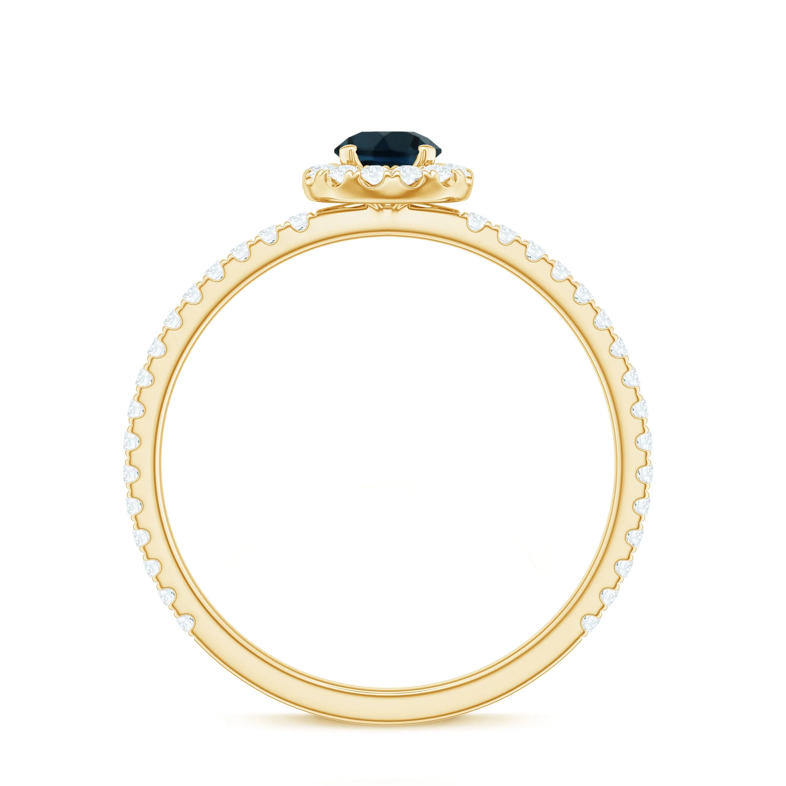 Round London Blue Topaz Minimal Engagement Ring with Diamond