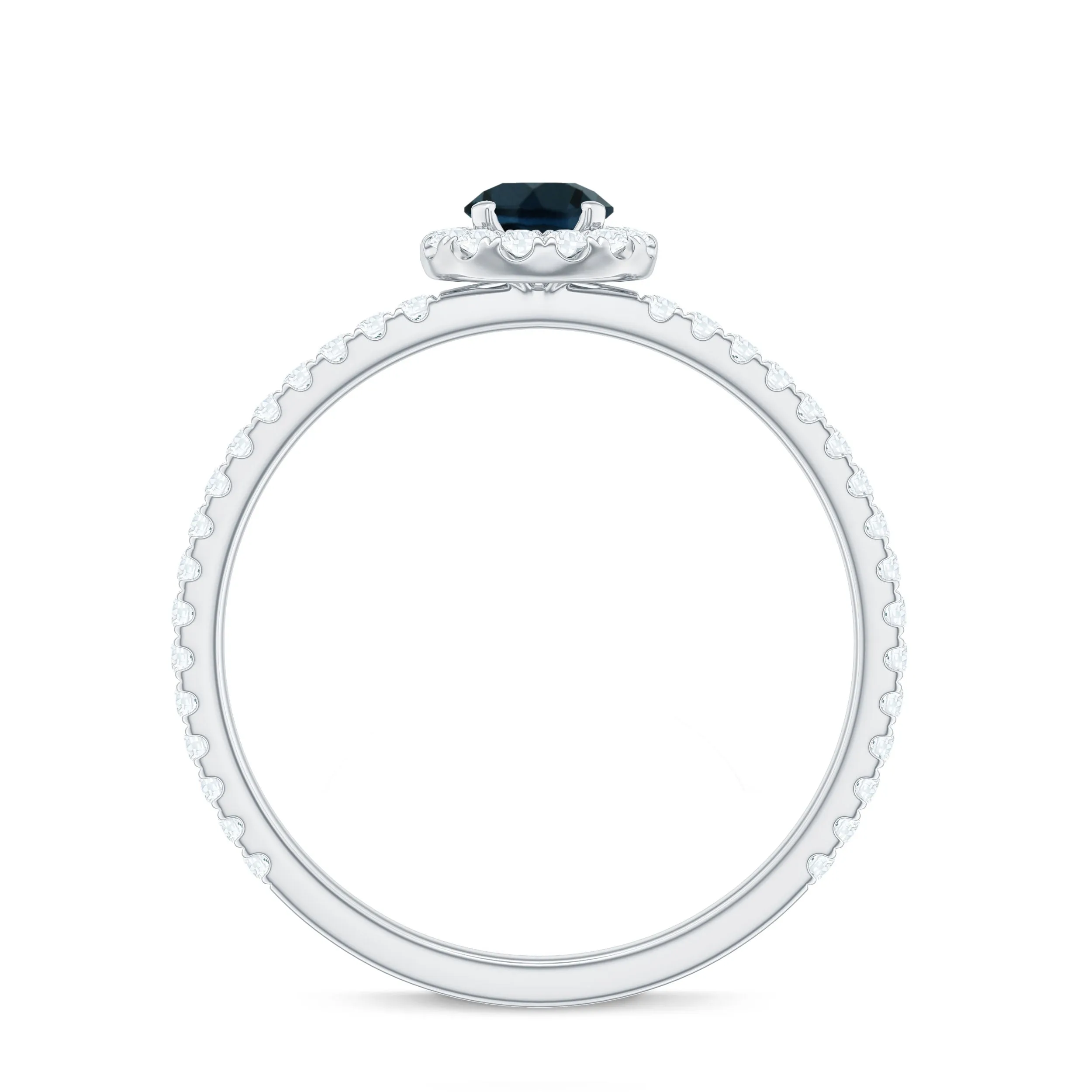 Round London Blue Topaz Minimal Engagement Ring with Diamond