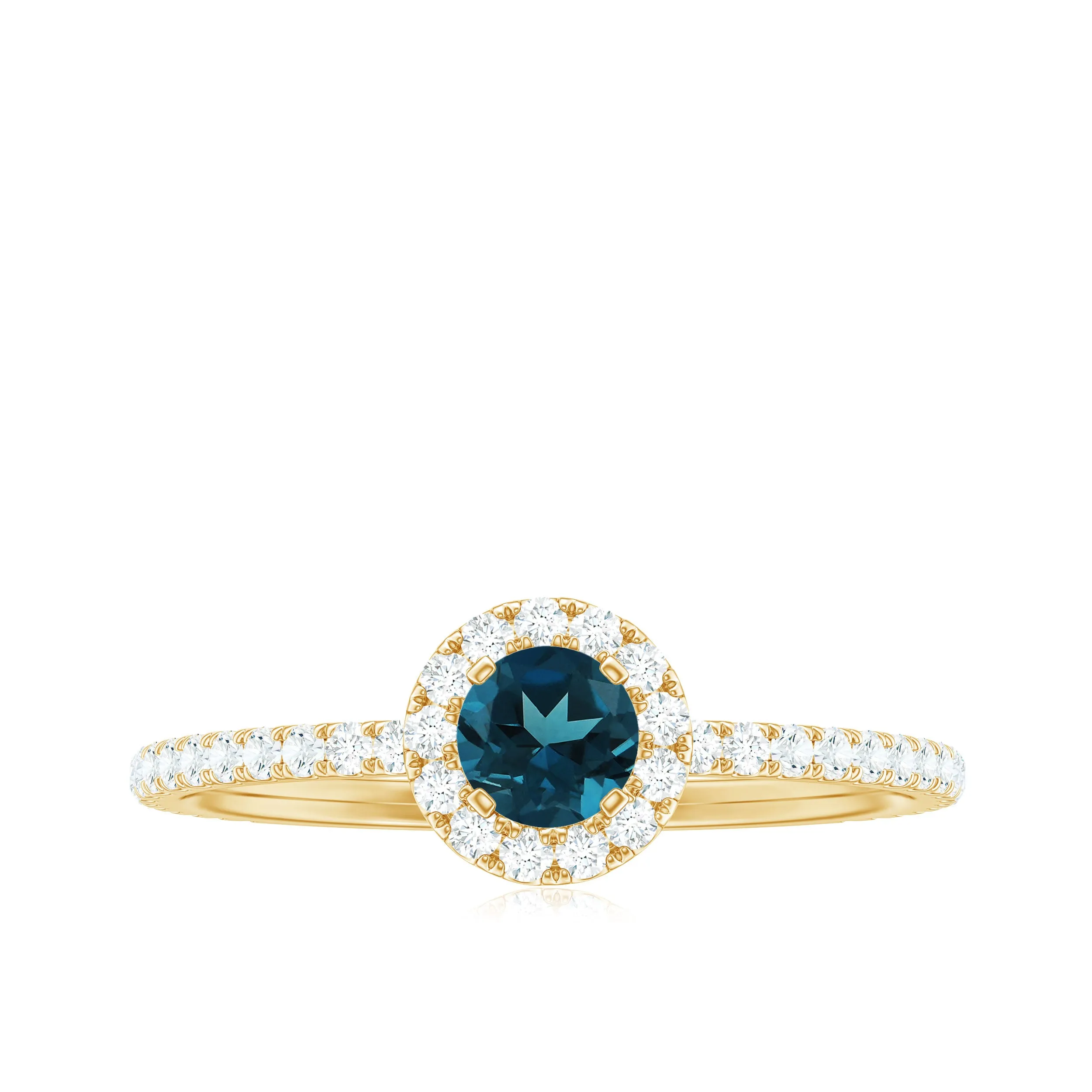 Round London Blue Topaz Minimal Engagement Ring with Diamond