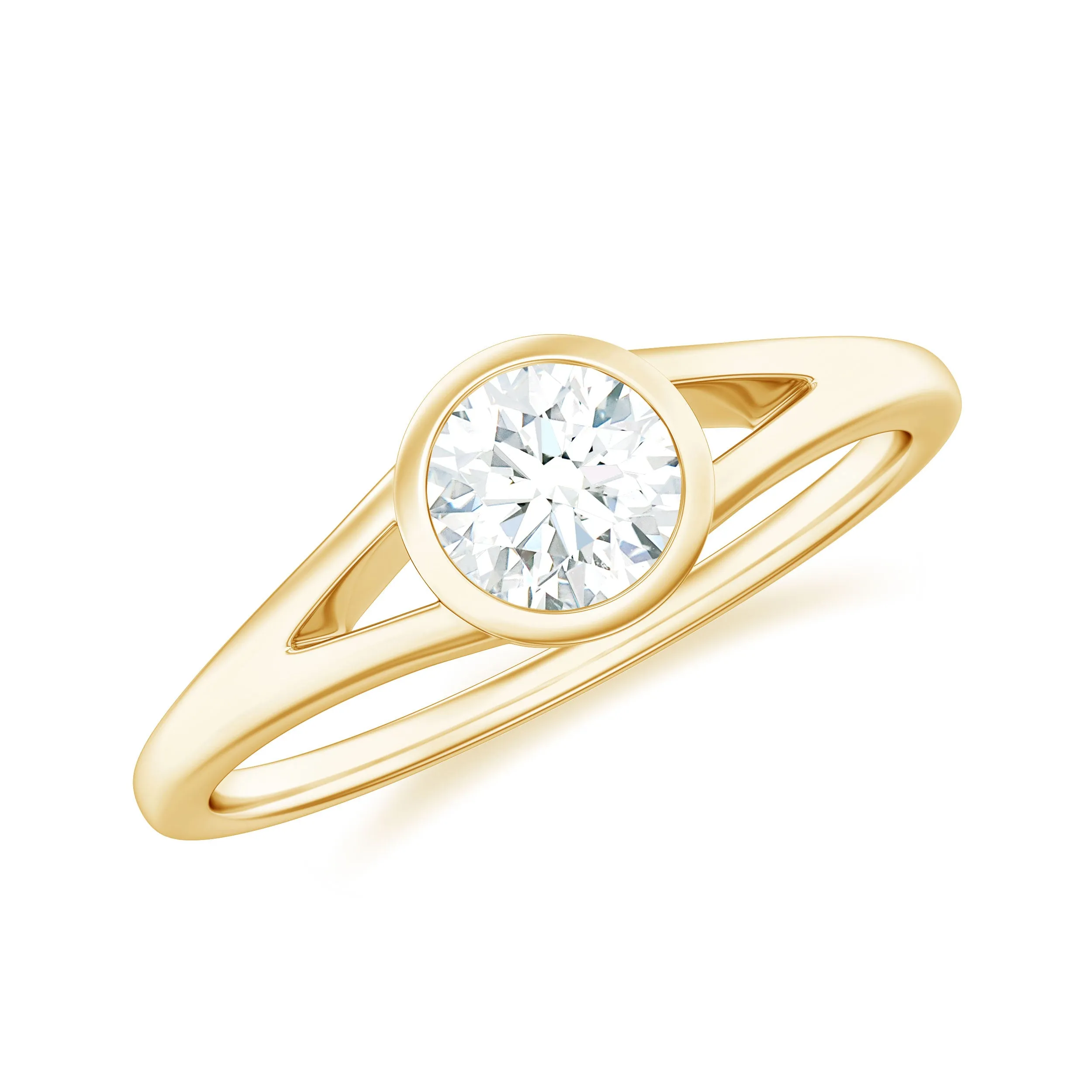 Round Shape Lab Grown Diamond Solitaire Ring in Split Shank