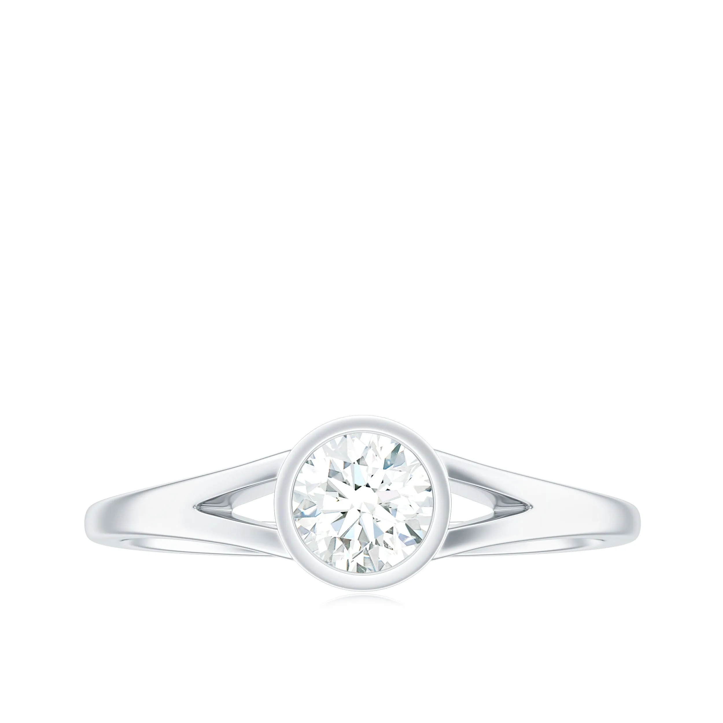 Round Shape Lab Grown Diamond Solitaire Ring in Split Shank