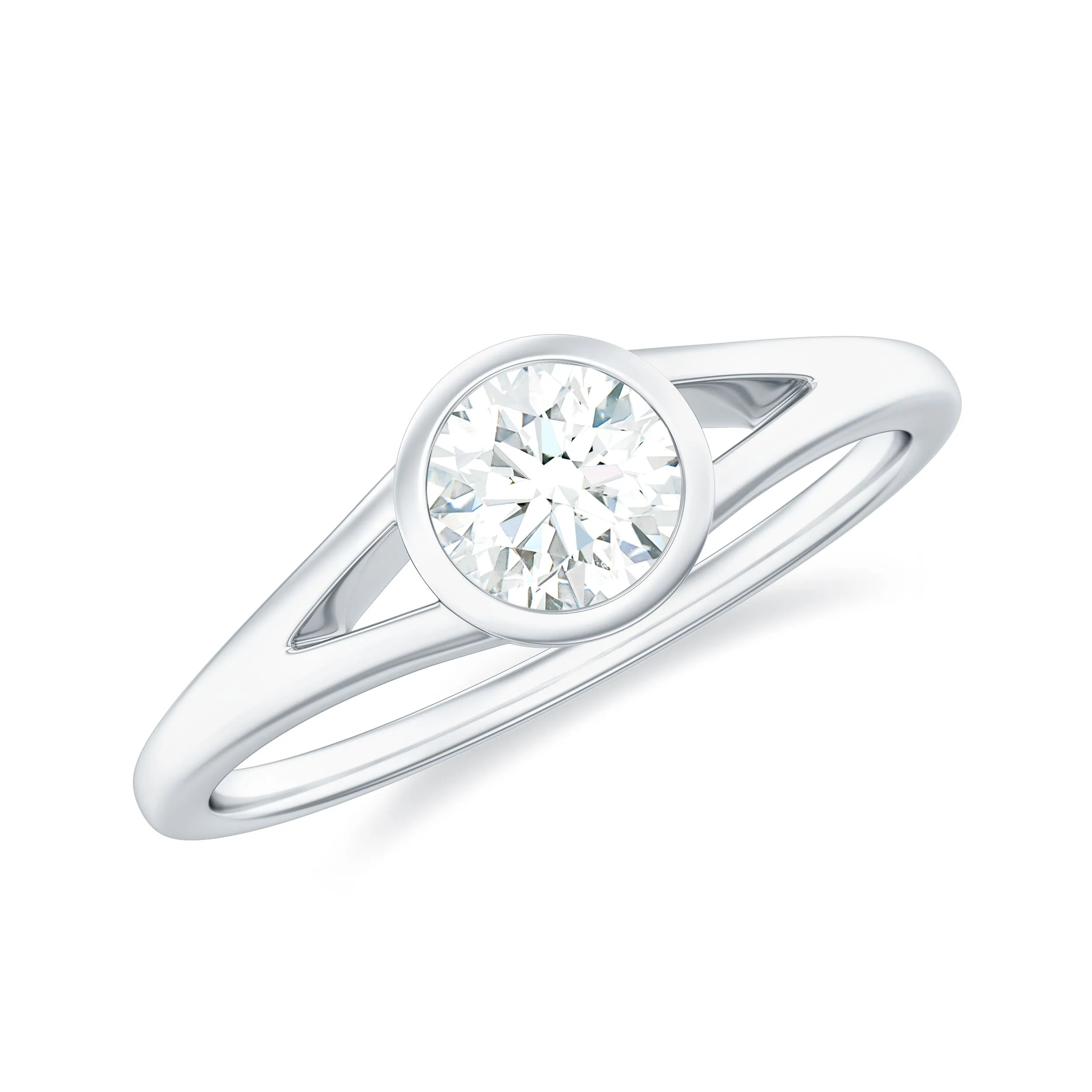 Round Shape Lab Grown Diamond Solitaire Ring in Split Shank