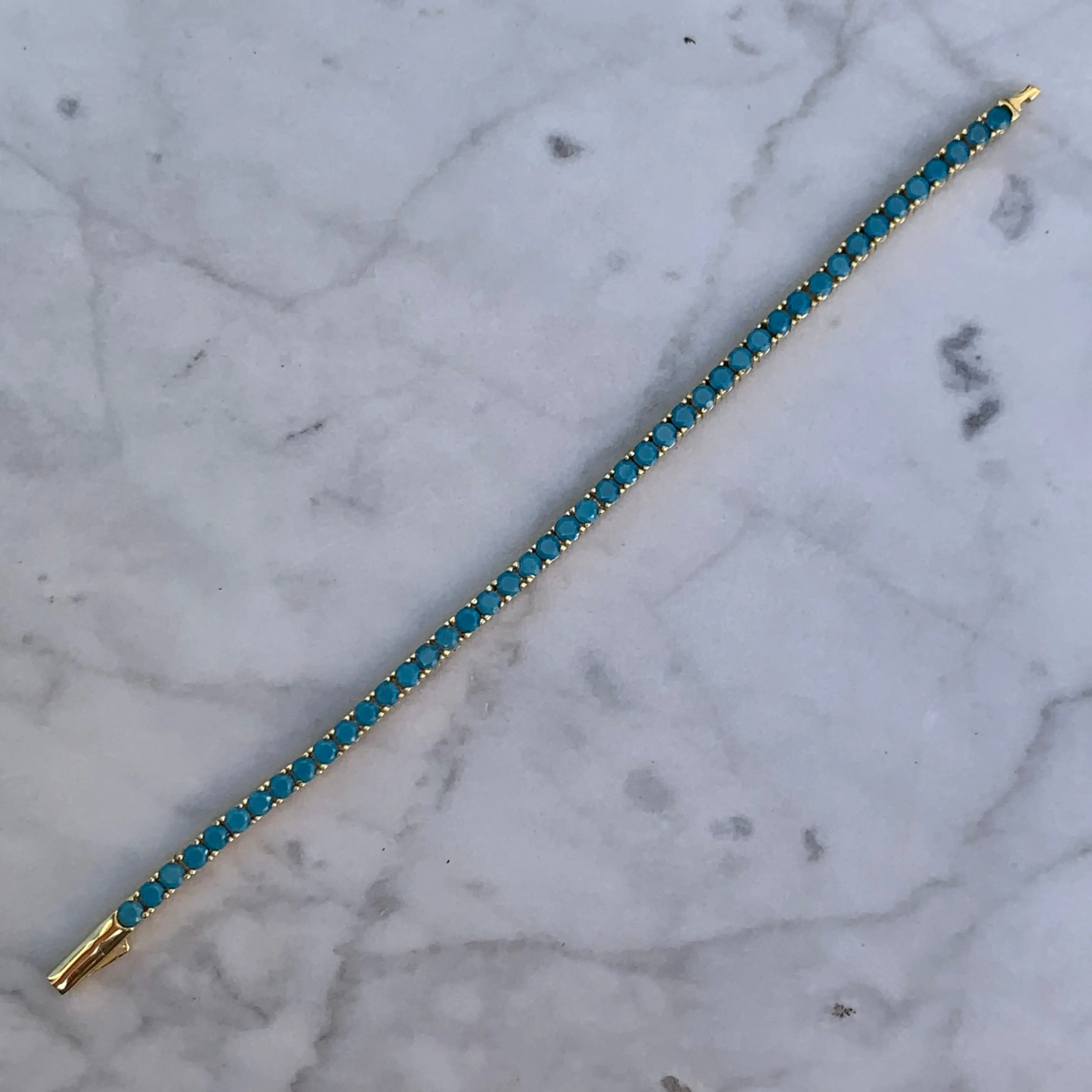 Silver gold plated turquoise tennis bracelet