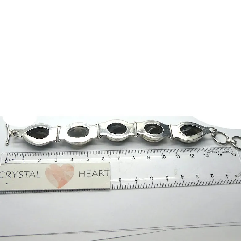 Smoky Quartz Bracelet with Large Faceted Gemstones, 925 Silver