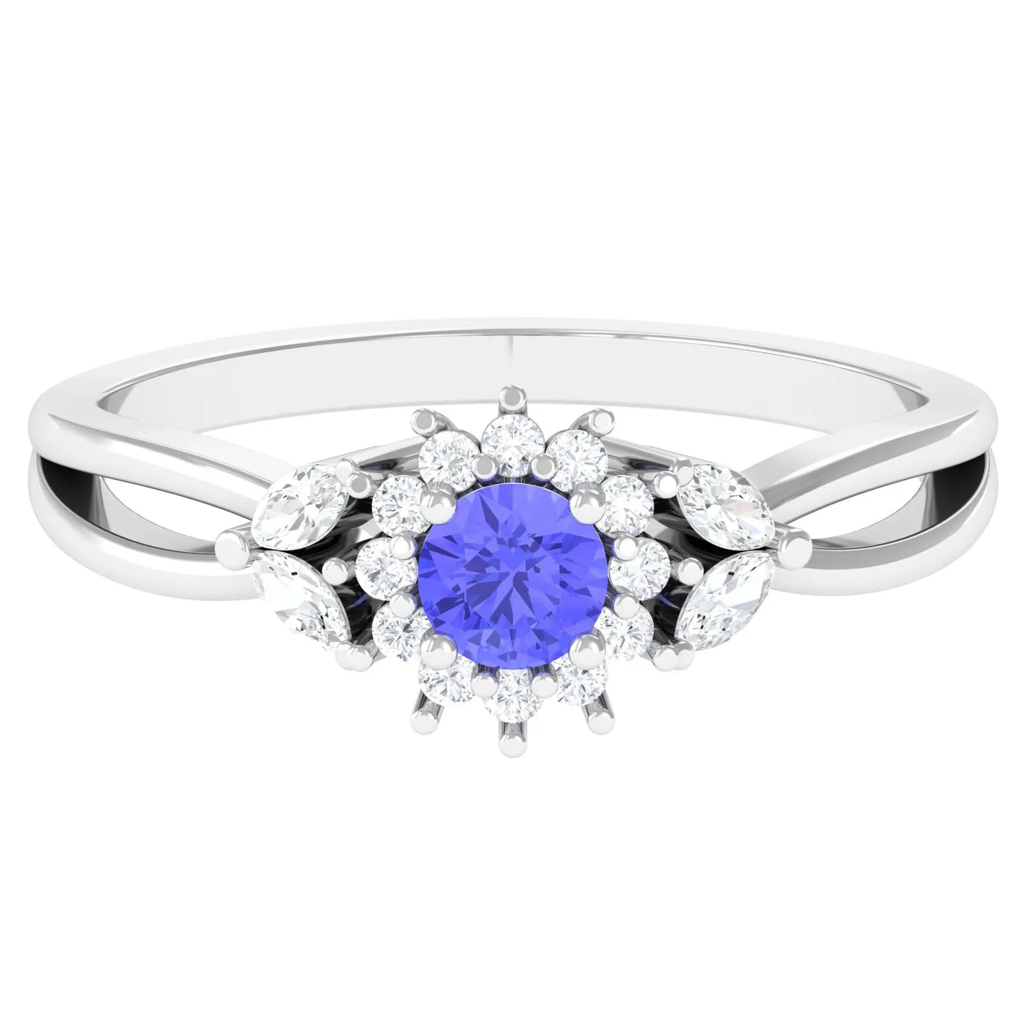 Split Shank Tanzanite Flower Engagement Ring with Diamond