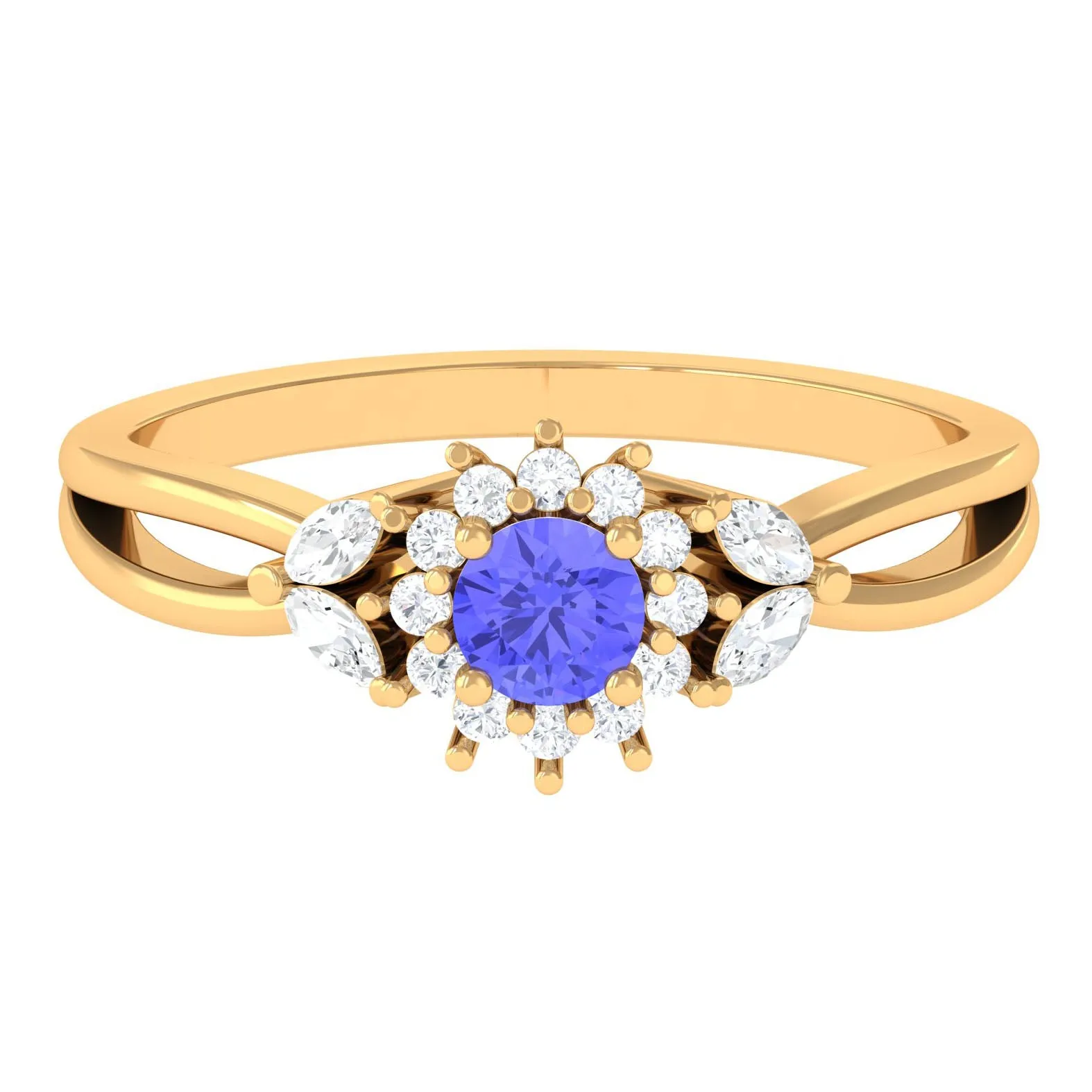 Split Shank Tanzanite Flower Engagement Ring with Diamond