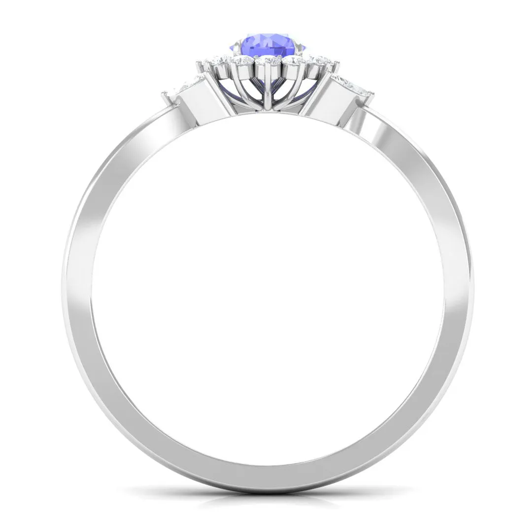 Split Shank Tanzanite Flower Engagement Ring with Diamond
