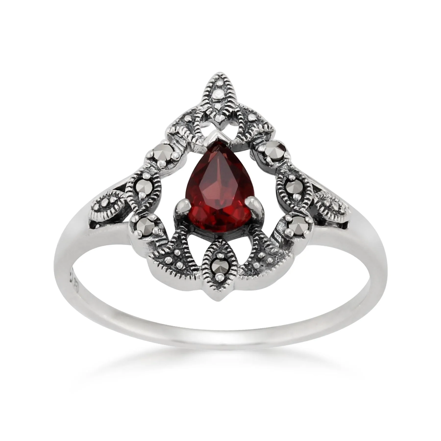 Sterlingsilber Viktorianisch 0,4 Karat Mosambik Granat & Markasit Ring