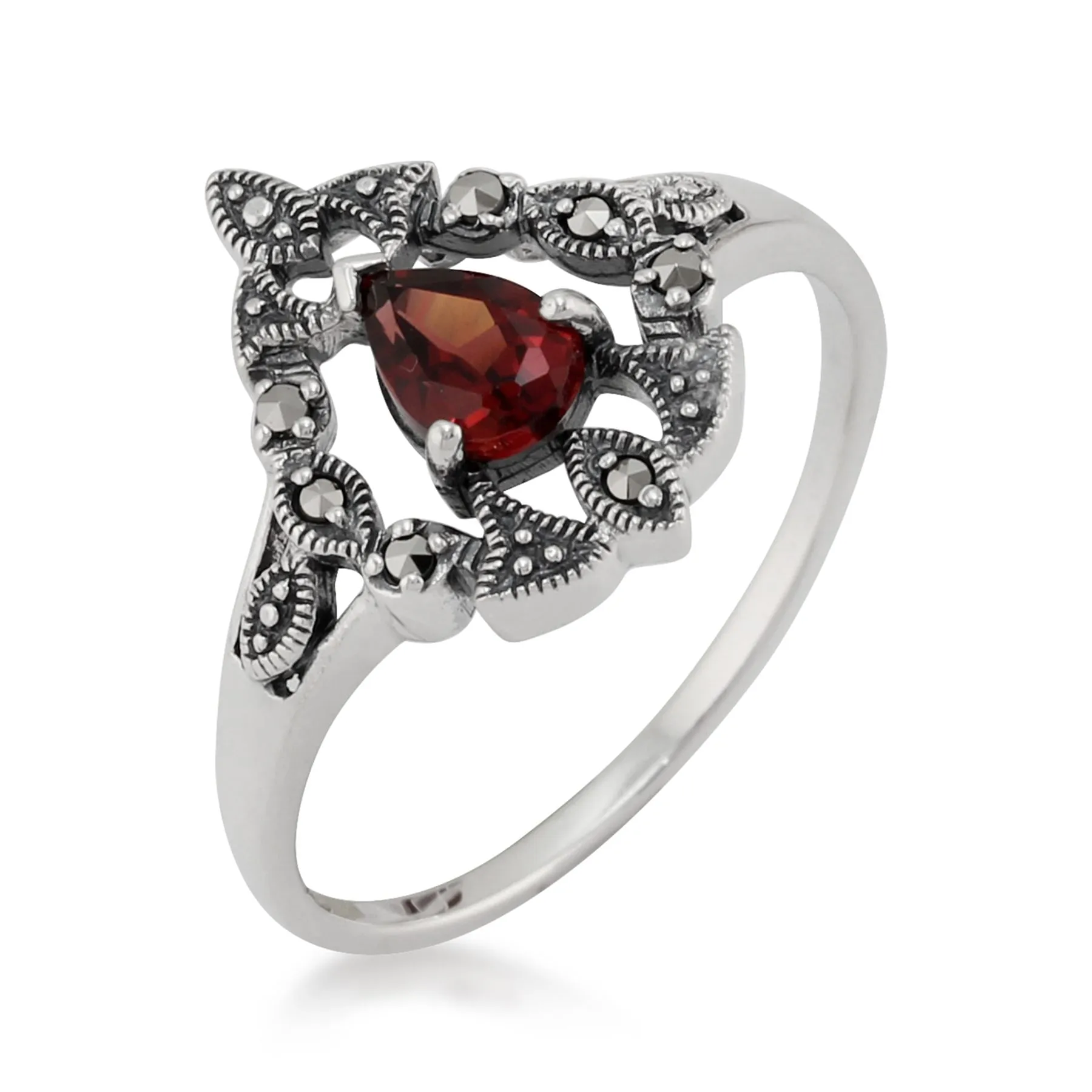 Sterlingsilber Viktorianisch 0,4 Karat Mosambik Granat & Markasit Ring