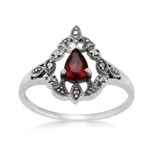 Sterlingsilber Viktorianisch 0,4 Karat Mosambik Granat & Markasit Ring