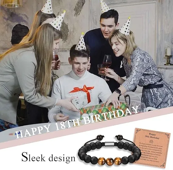TEVOP  Birthday Gifts for Men, Tiger Eye Stone Bracelet Birthday Presents for Him Grandad Dad Son Brother Grandson Friend
